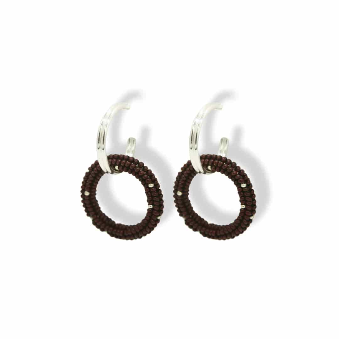 Aretes entrelazados tejidos dobles chocolate silver - miniatura 1