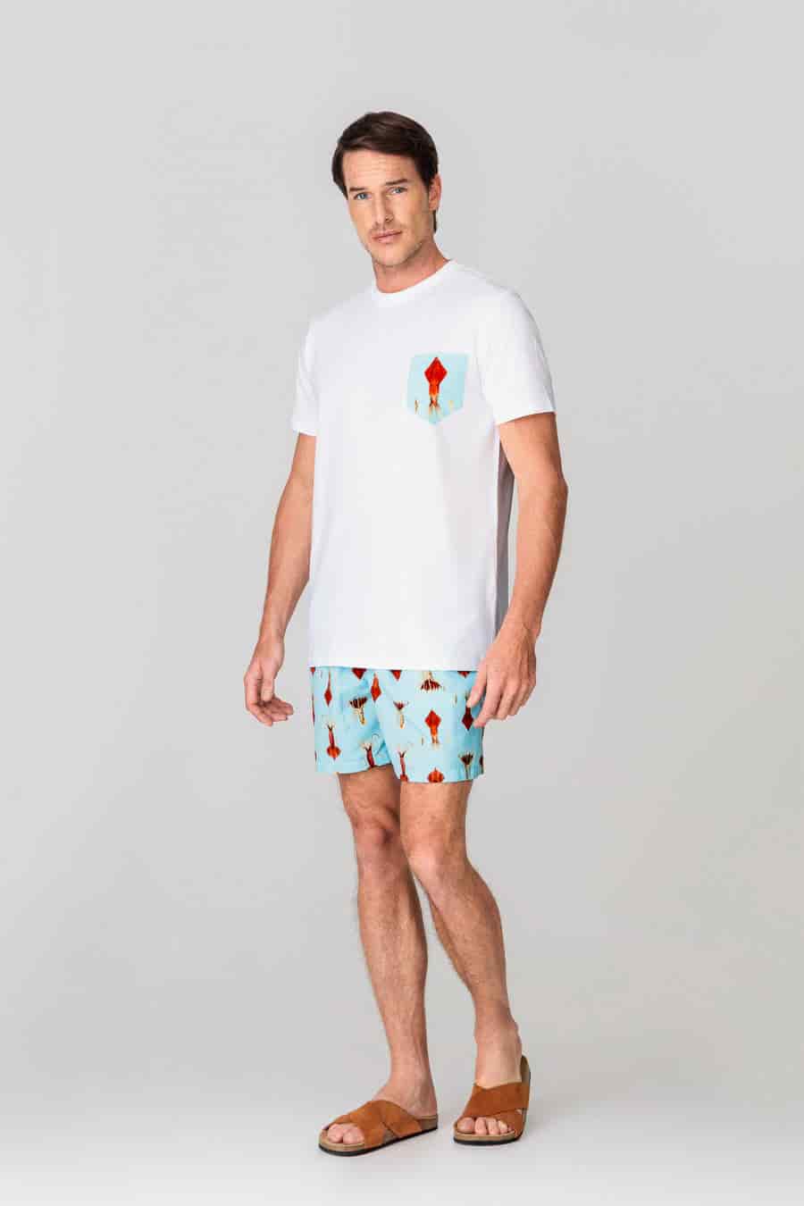 Men's cotton t-shirt pocket egret white - miniatura 1