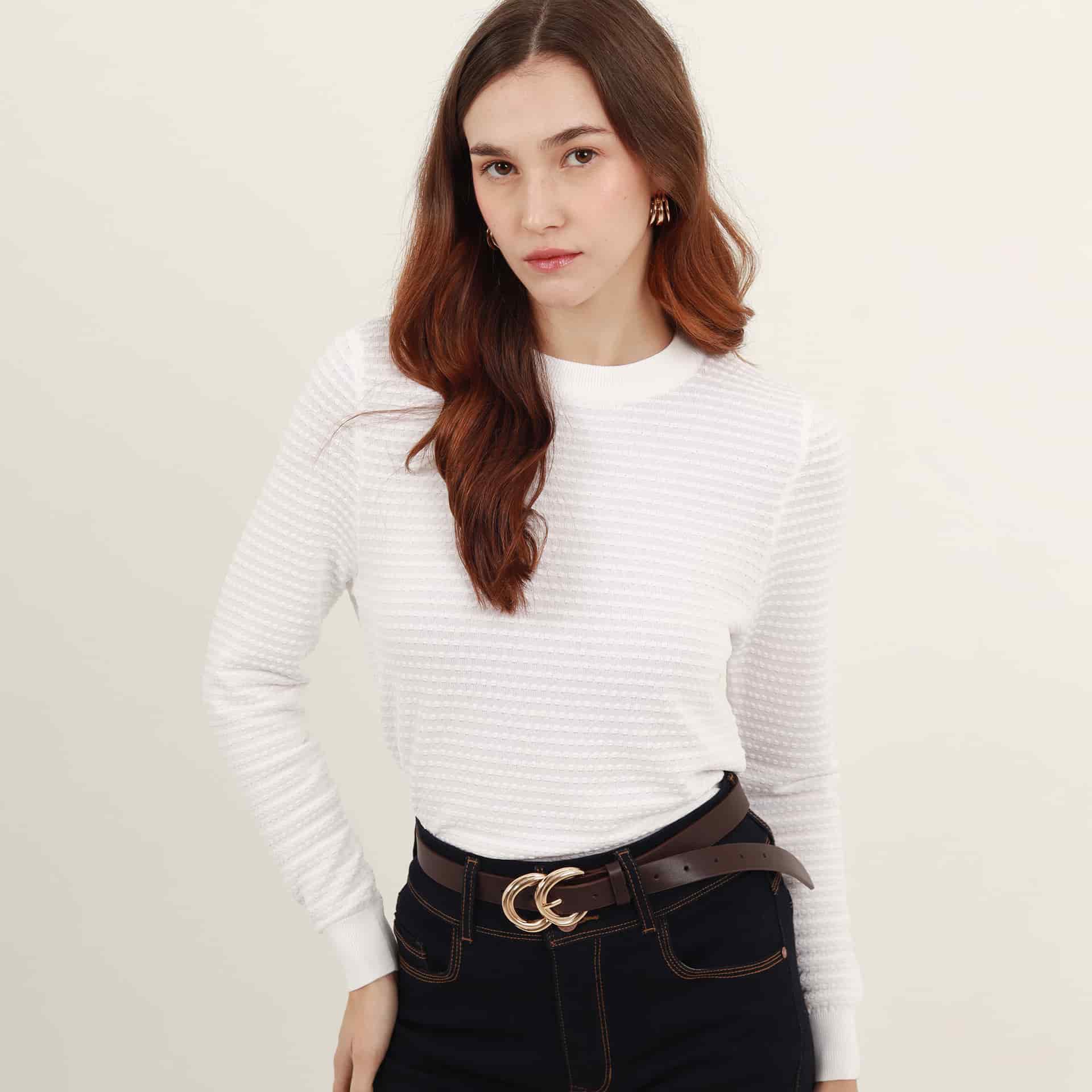 Sweater tejido texturizado cuello redondo manga larga - miniatura 16