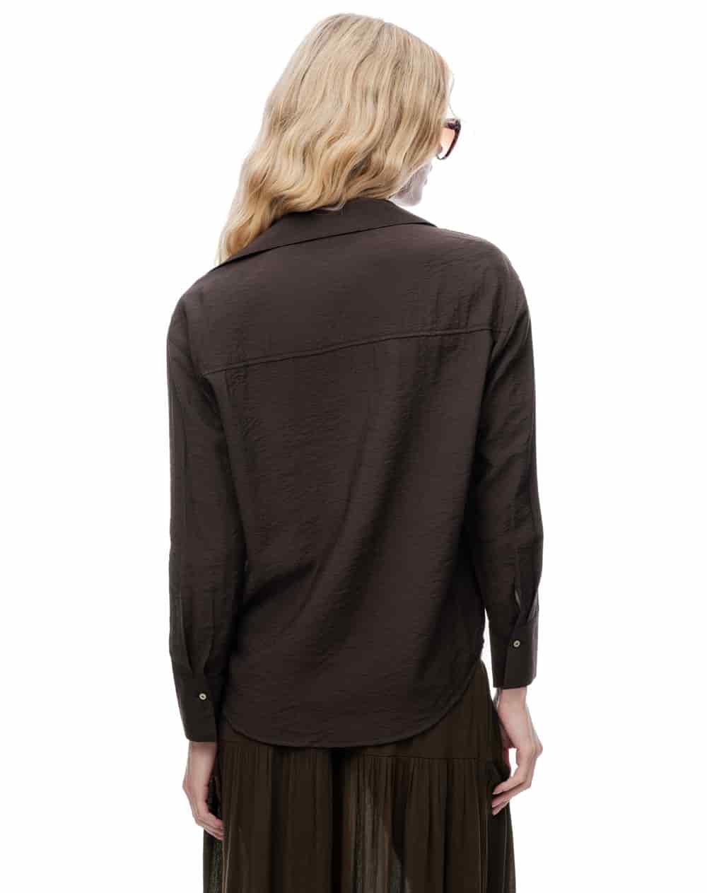 Camisa regular manga larga chocolate mujer - miniatura 2