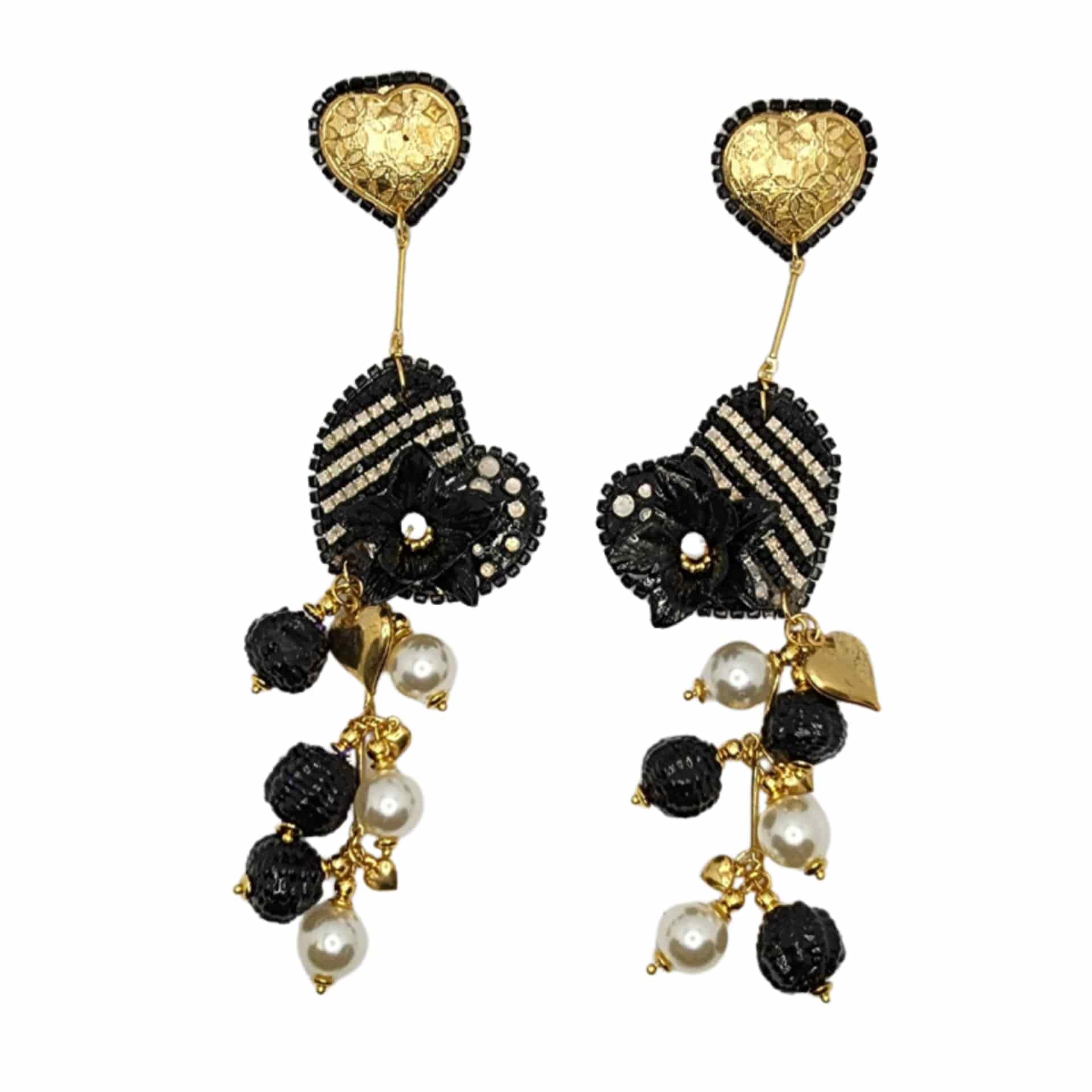 Fiber Black Heart Earrings - miniatura 1