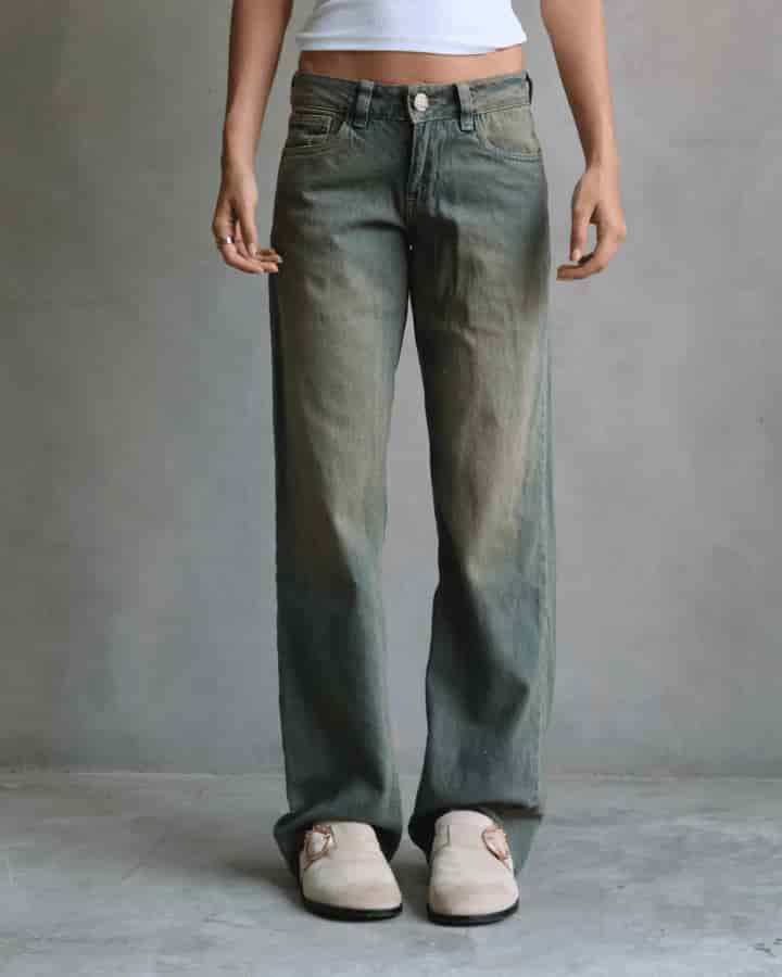 JEAN EXTRA LOW STRAIGHT FIT VINTAGE GREEN WASHED AZUL - miniatura 1