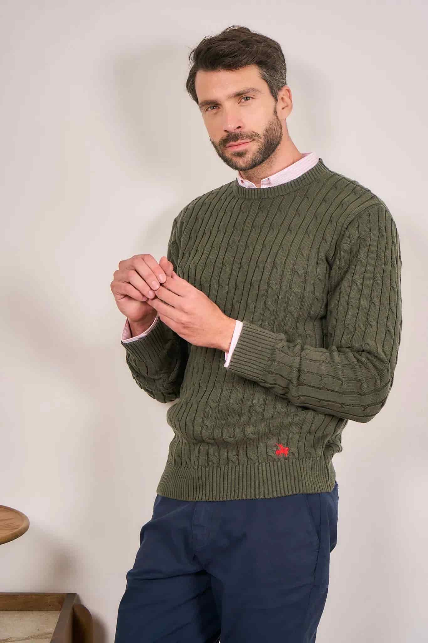 Suéter trenzado cuello redondo Hombre Verde - miniatura 1