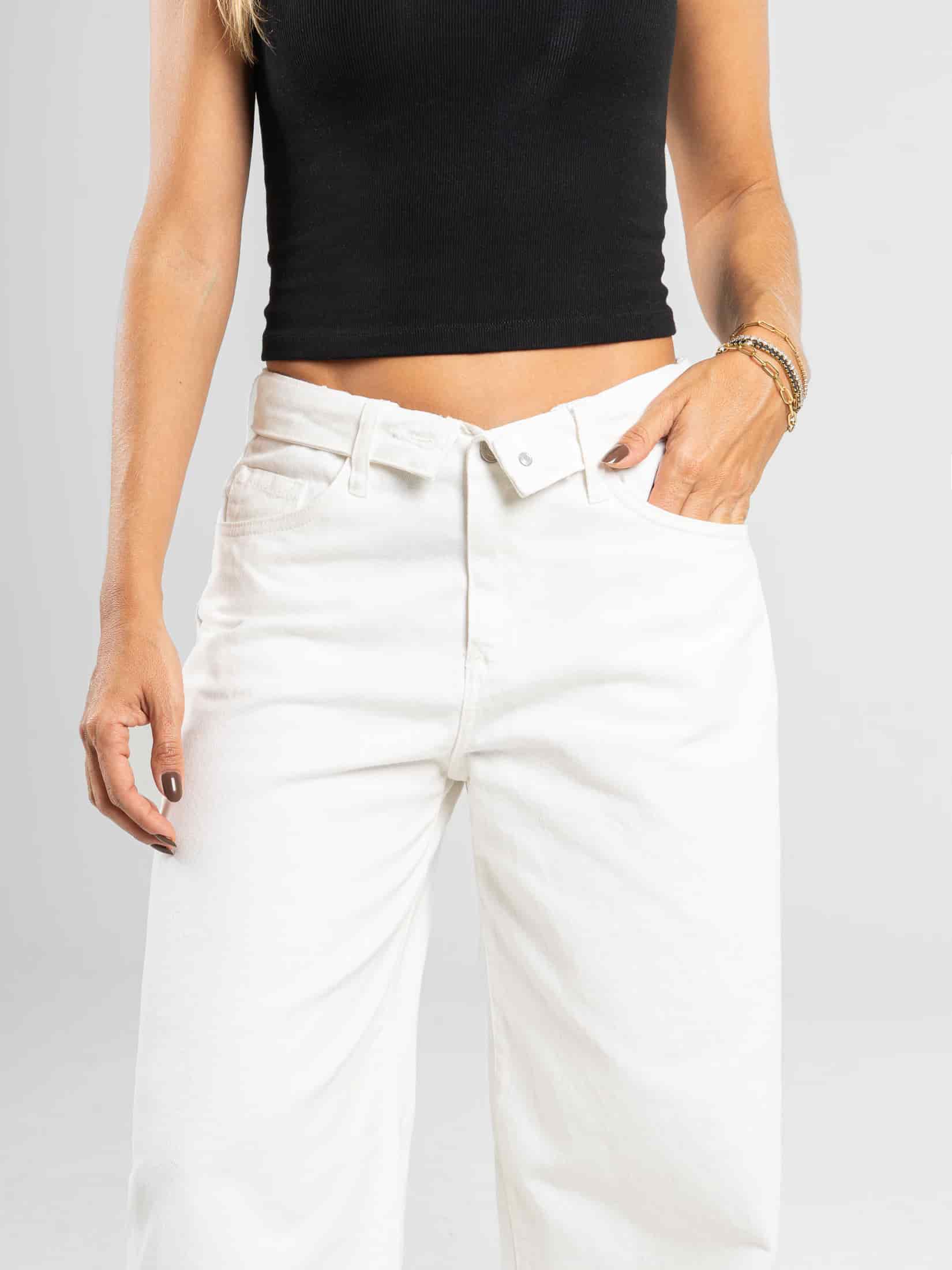 Ref: 0620460 Pantalón wide leg, rígido, tiro medio, detalle en pretina, tono ivory. - miniatura 5