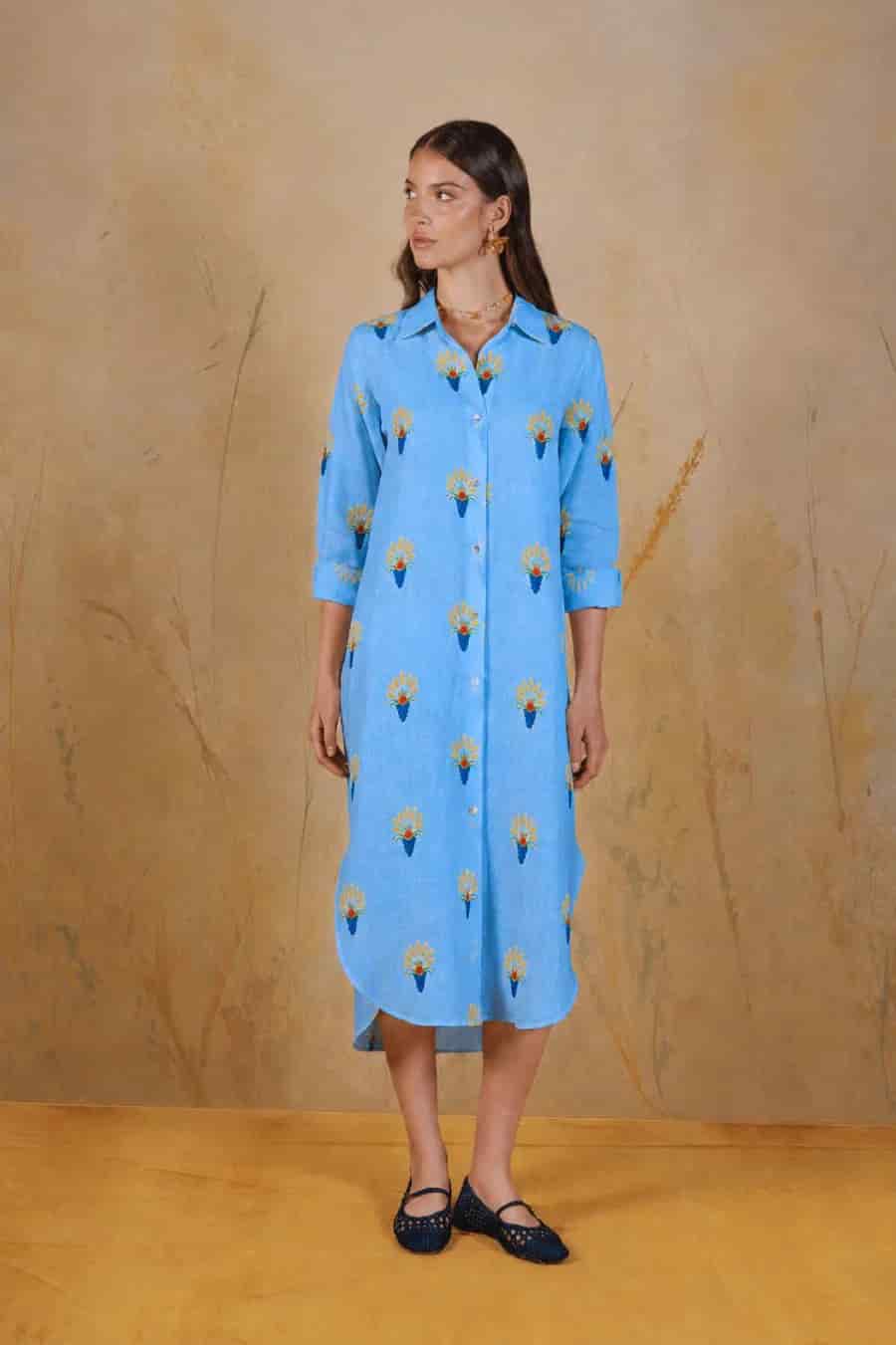 Women's Proventus linen shirt dress blue - miniatura 1