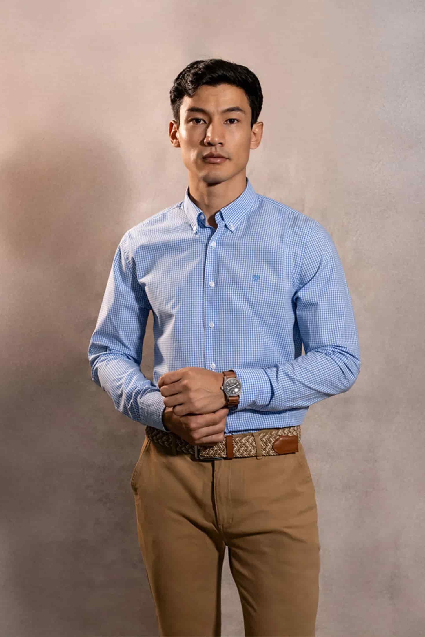 Camisa Antimanchas Popelina Cuadros Azul Claro Logo Combinado - miniatura 2