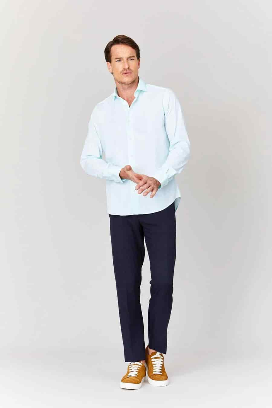 Men's cotton shirt sky blue muslin - miniatura 5