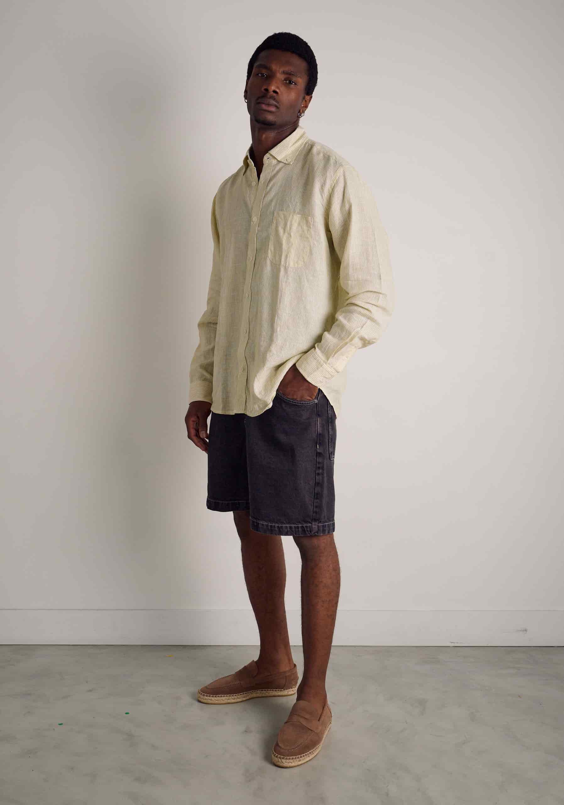 Camisa H CBD Lino Rayas Verde Med - Blanco - miniatura 2