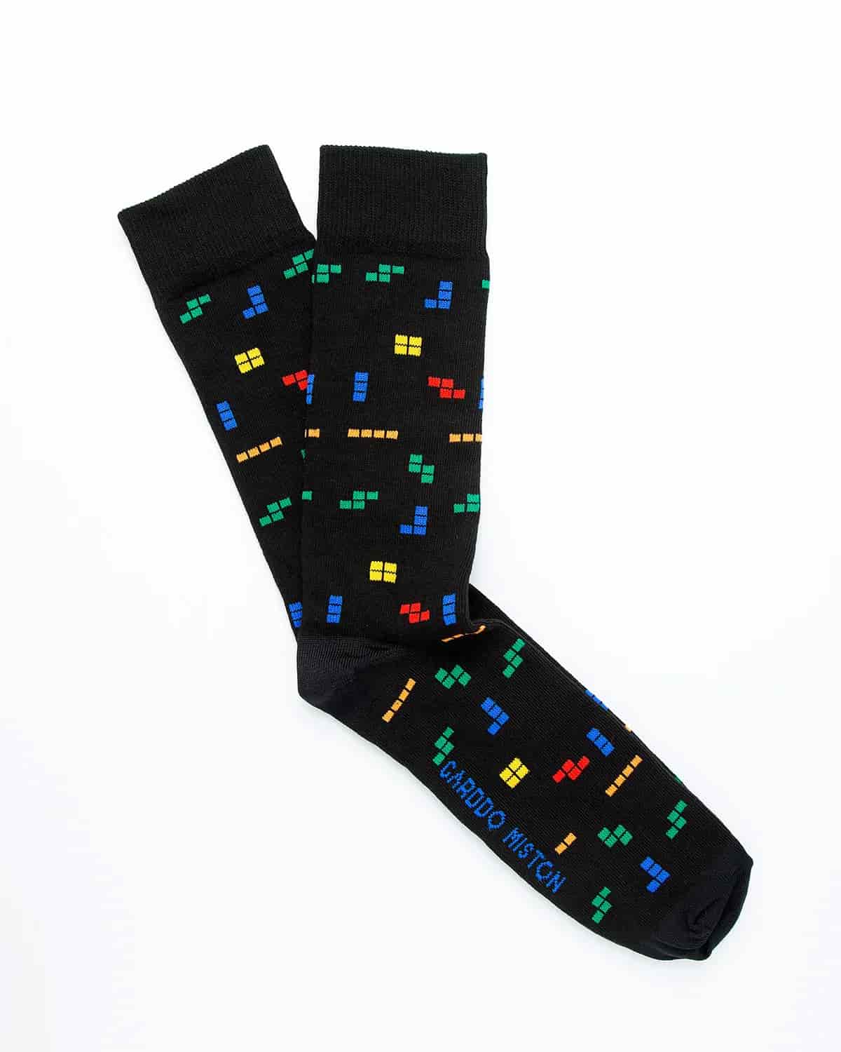 Medias Algodón Estampado Tetris - Fondo Negro - miniatura 3