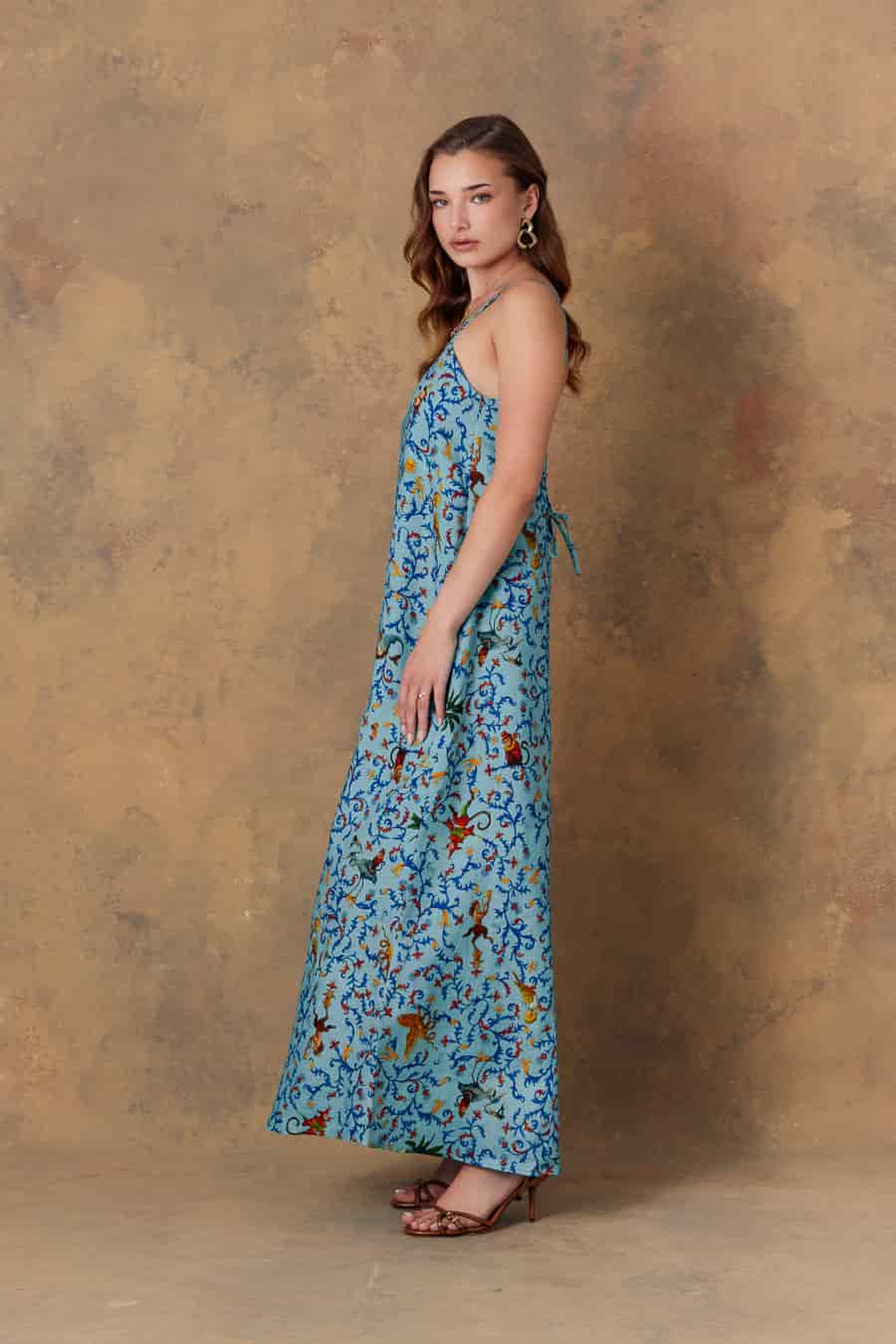 Women's dress linen delphos turquoise - miniatura 3