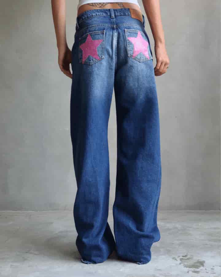 JEAN RELAXED FIT GLITTER STARS BLUE WASHED AZUL - miniatura 9