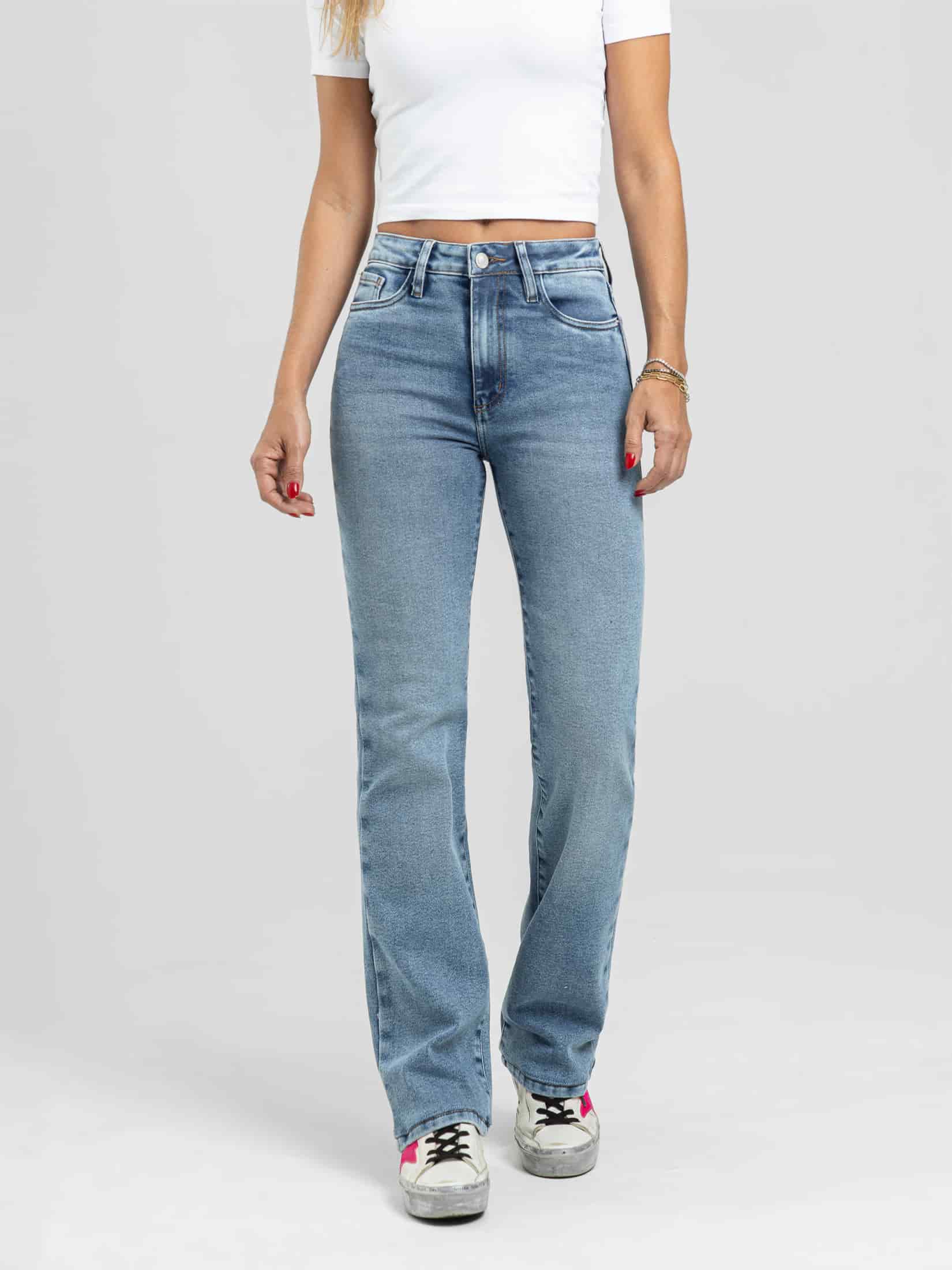 Ref: 066399 Jean straight leg, stretch, tiro alto, tono azul medio - miniatura 1
