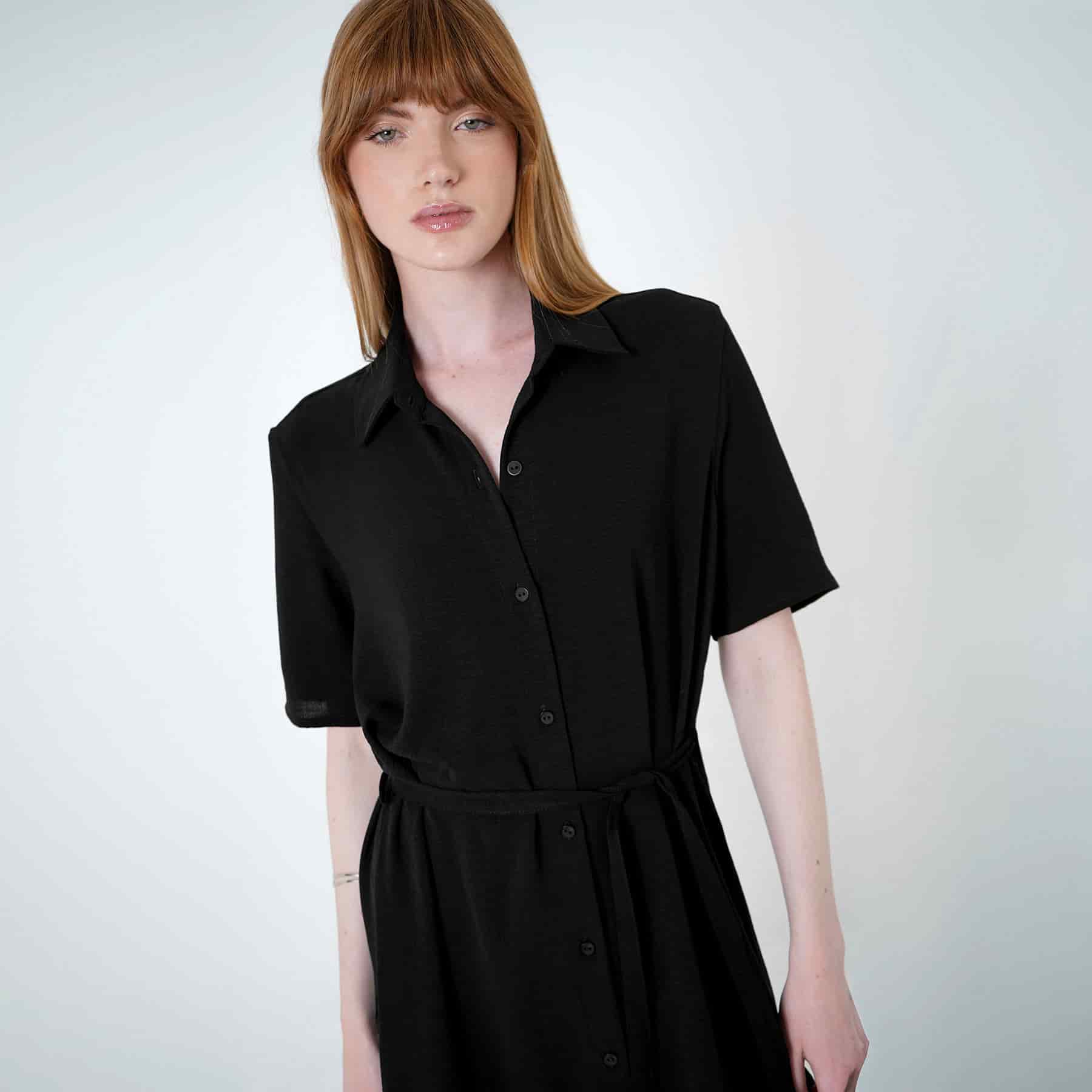 Vestido camisero midi con lazo para ajustar en cintura - miniatura 11