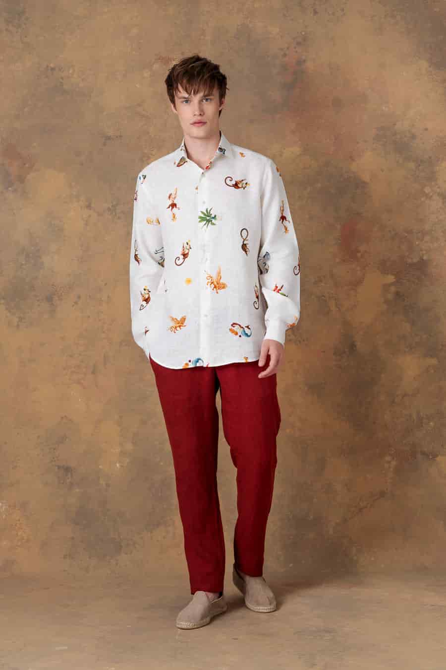 Men's linen shirt panteon white - miniatura 1