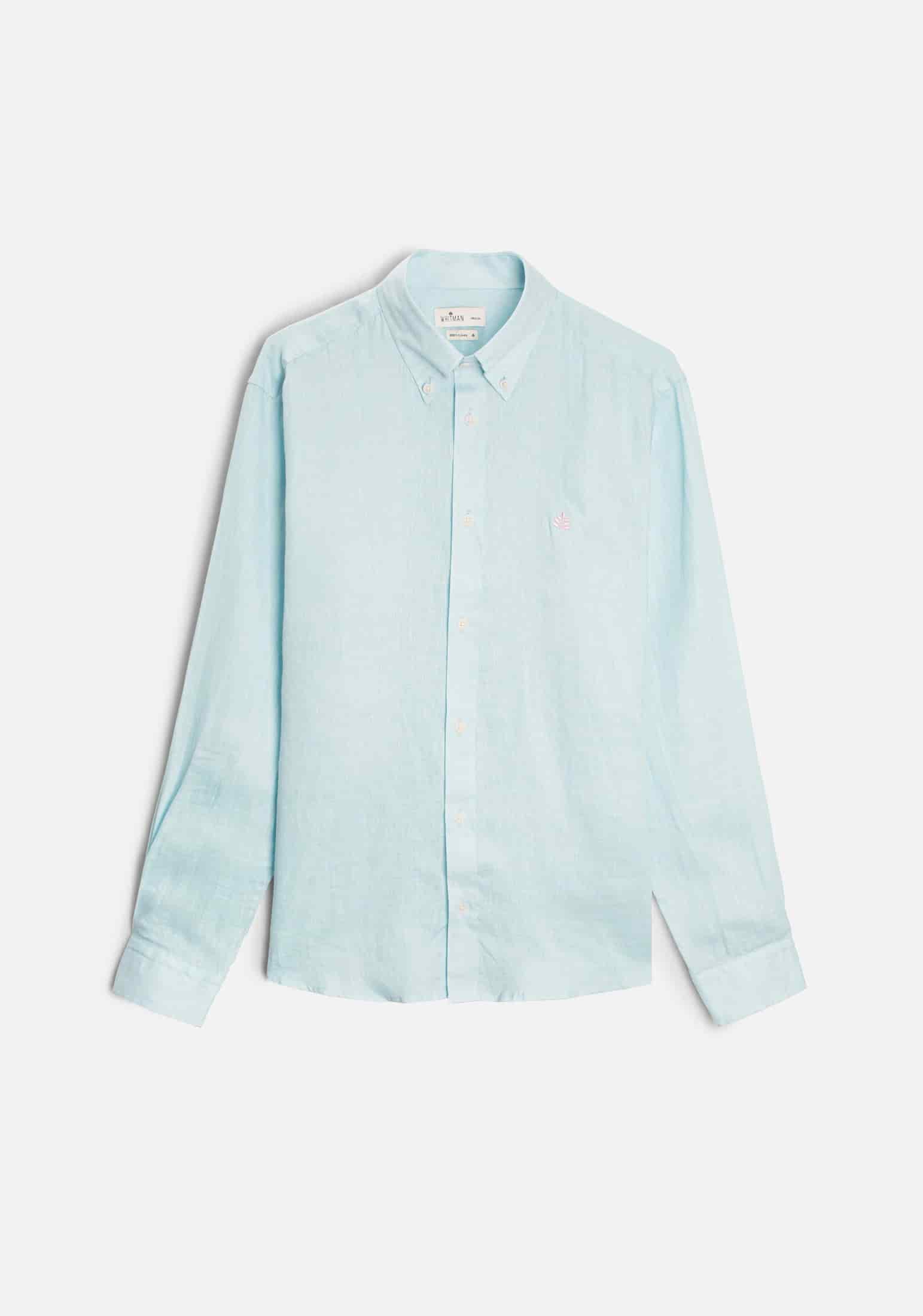 Camisa H Lino CBD Unicolor L-Ros Azul Claro - miniatura 1