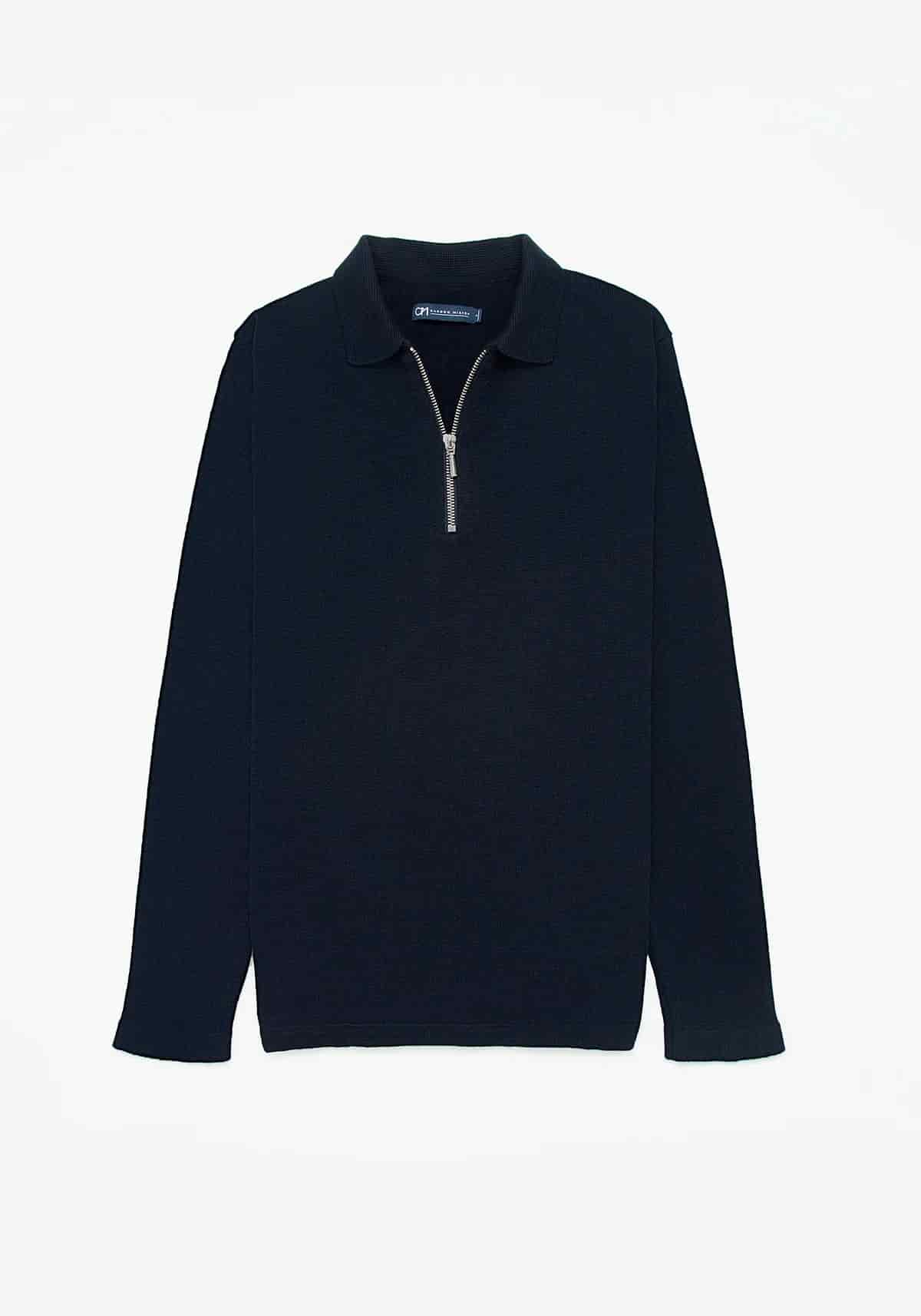 Saco Camisero Half Zip Algodón Azul Oscuro - miniatura 1