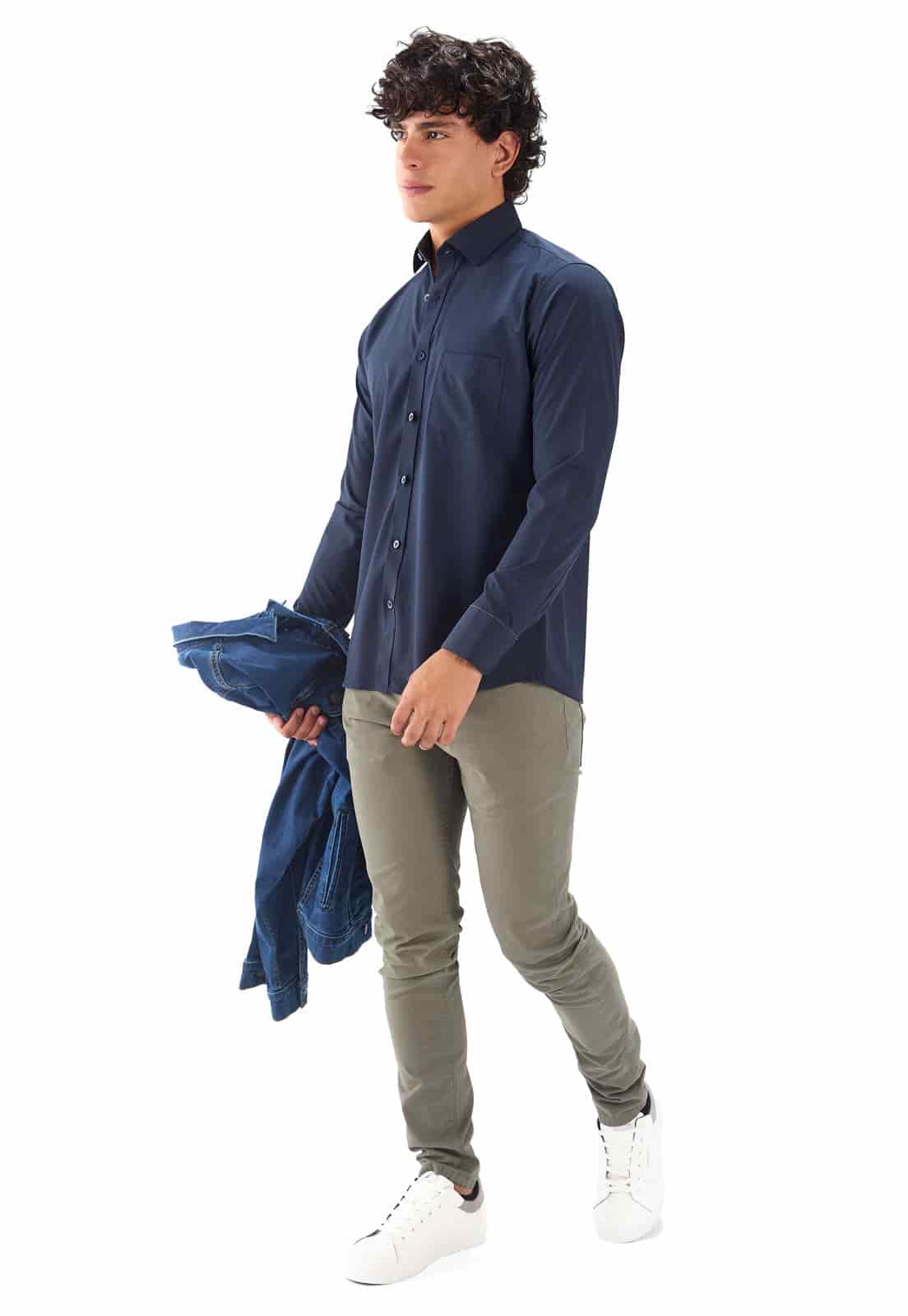 Camisa manga larga azul oscura con bolsillo - miniatura 4