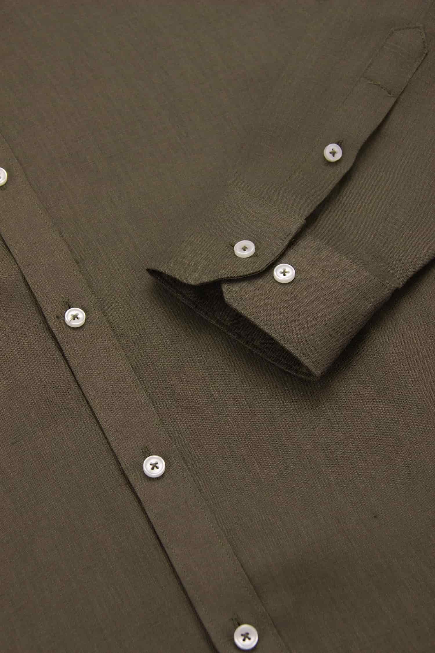 Camisa Button Down Lino Verde Oliva - miniatura 3