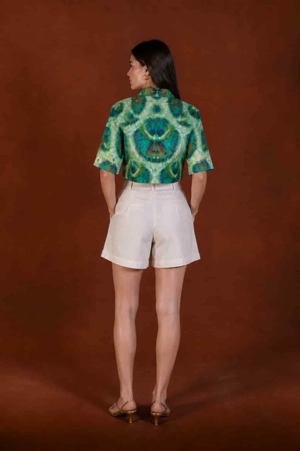 Women's Iridis linen shirt green - miniatura 3