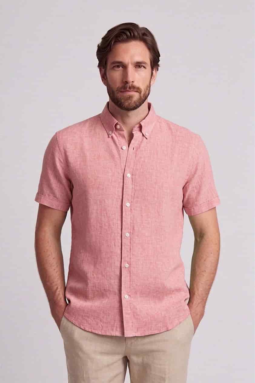 Camisa en lino y algodón manga corta para hombre Jon Sonen 017225037 - miniatura 1