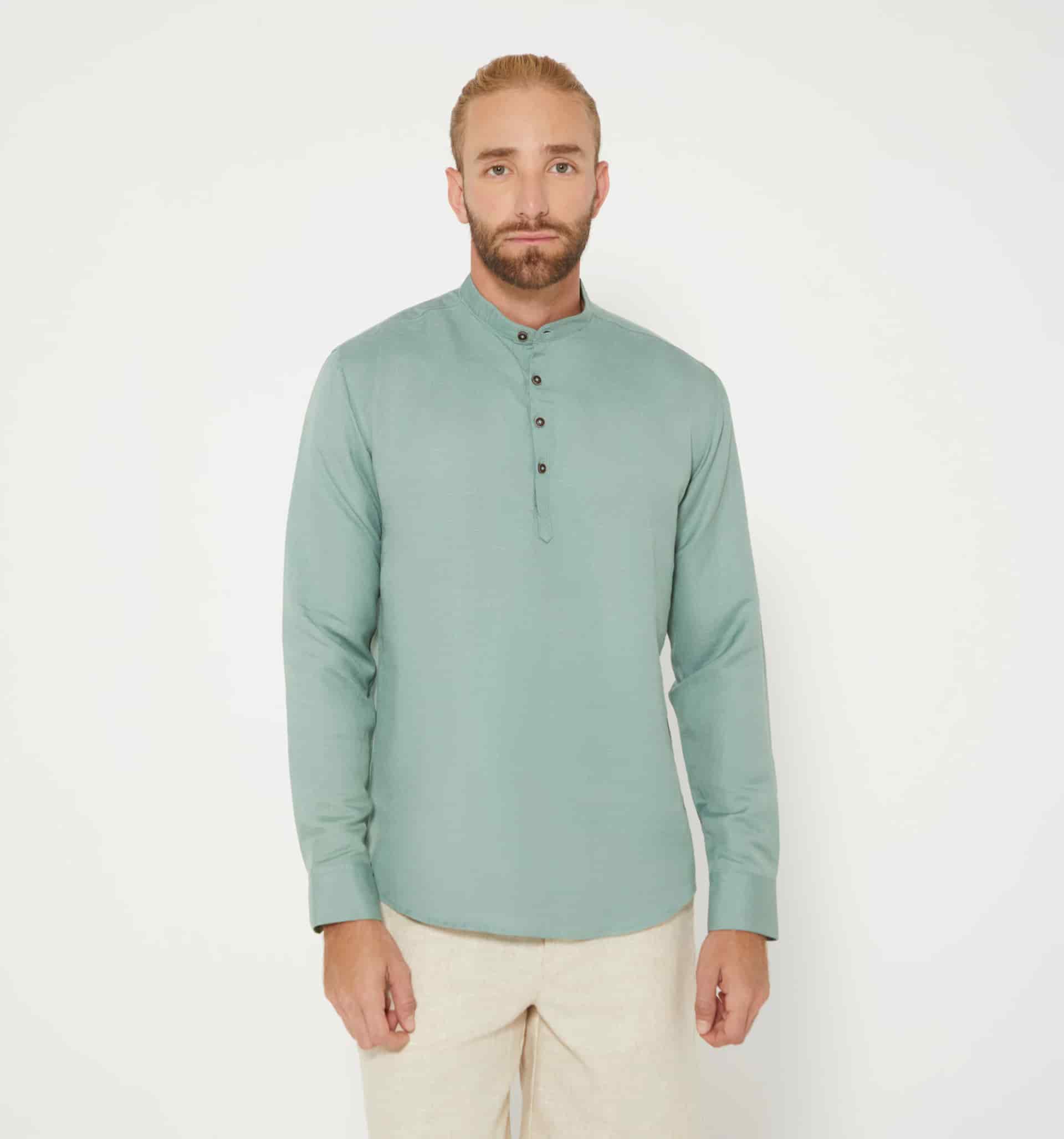 Camisa lino para hombre cuello nerú - miniatura 11