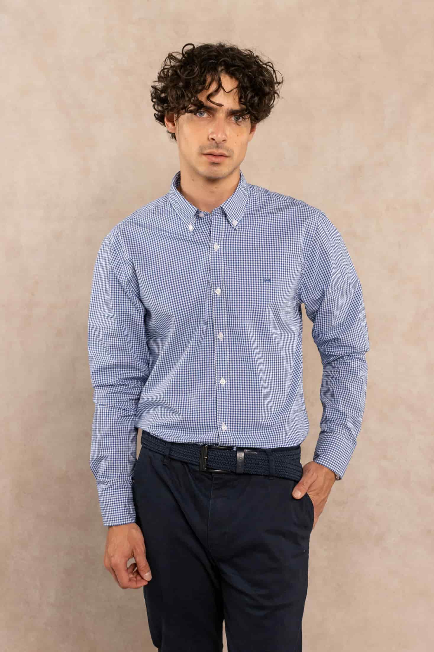 Camisa Antimanchas Popelina Cuadros Azul Oscuro Berna - miniatura 3