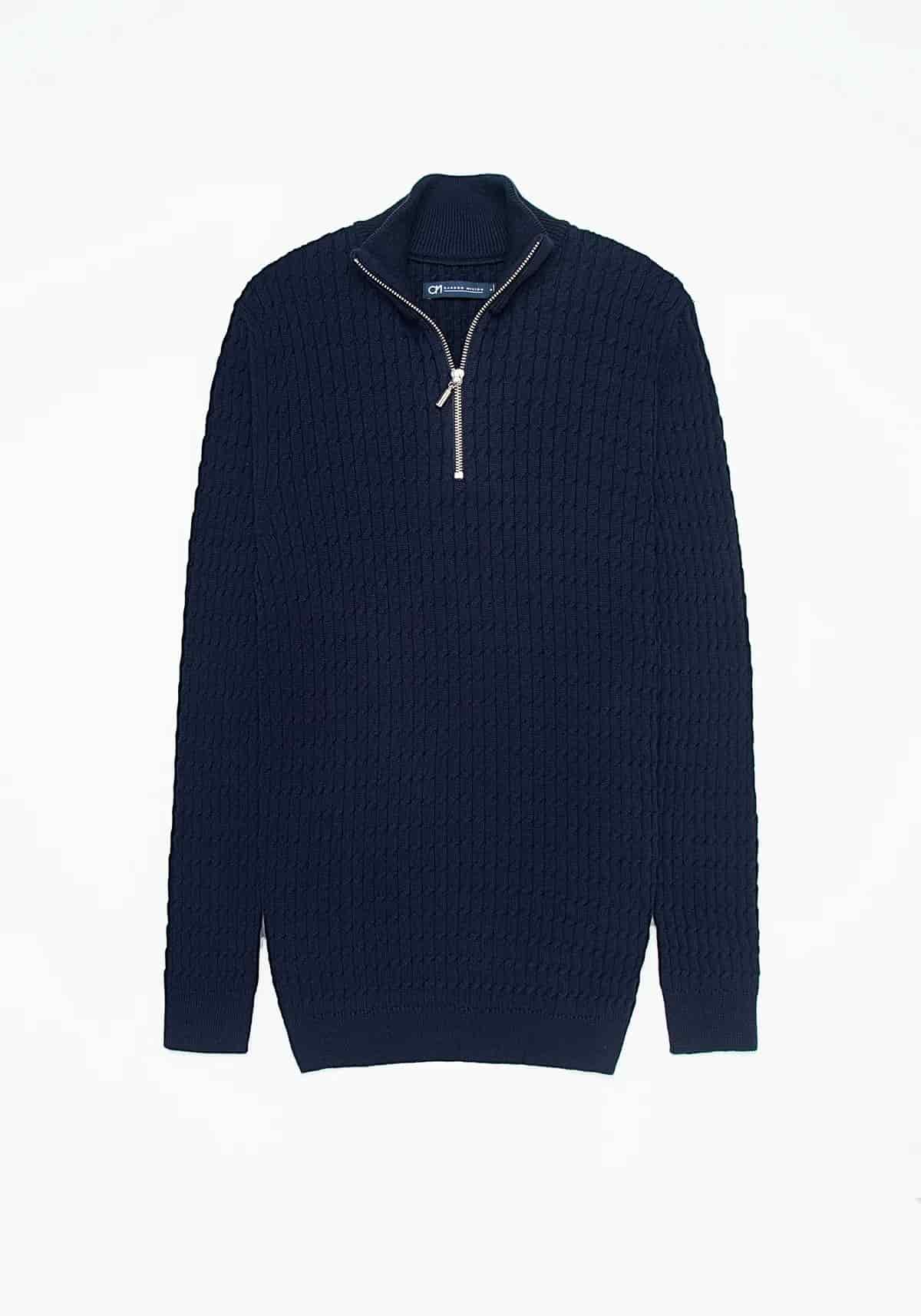 Saco Trenzado Half Zip Algodón Azul Oscuro - miniatura 1