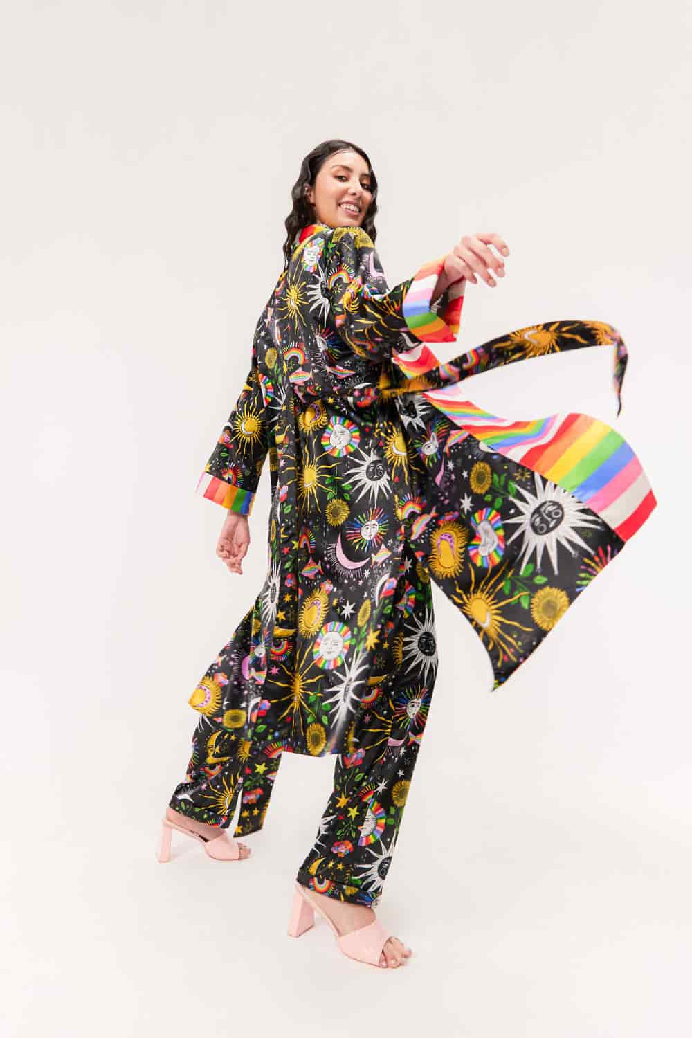 Bata-Kimono Unisex / Estampado Madre Luna, Padre Sol Negra - miniatura 1
