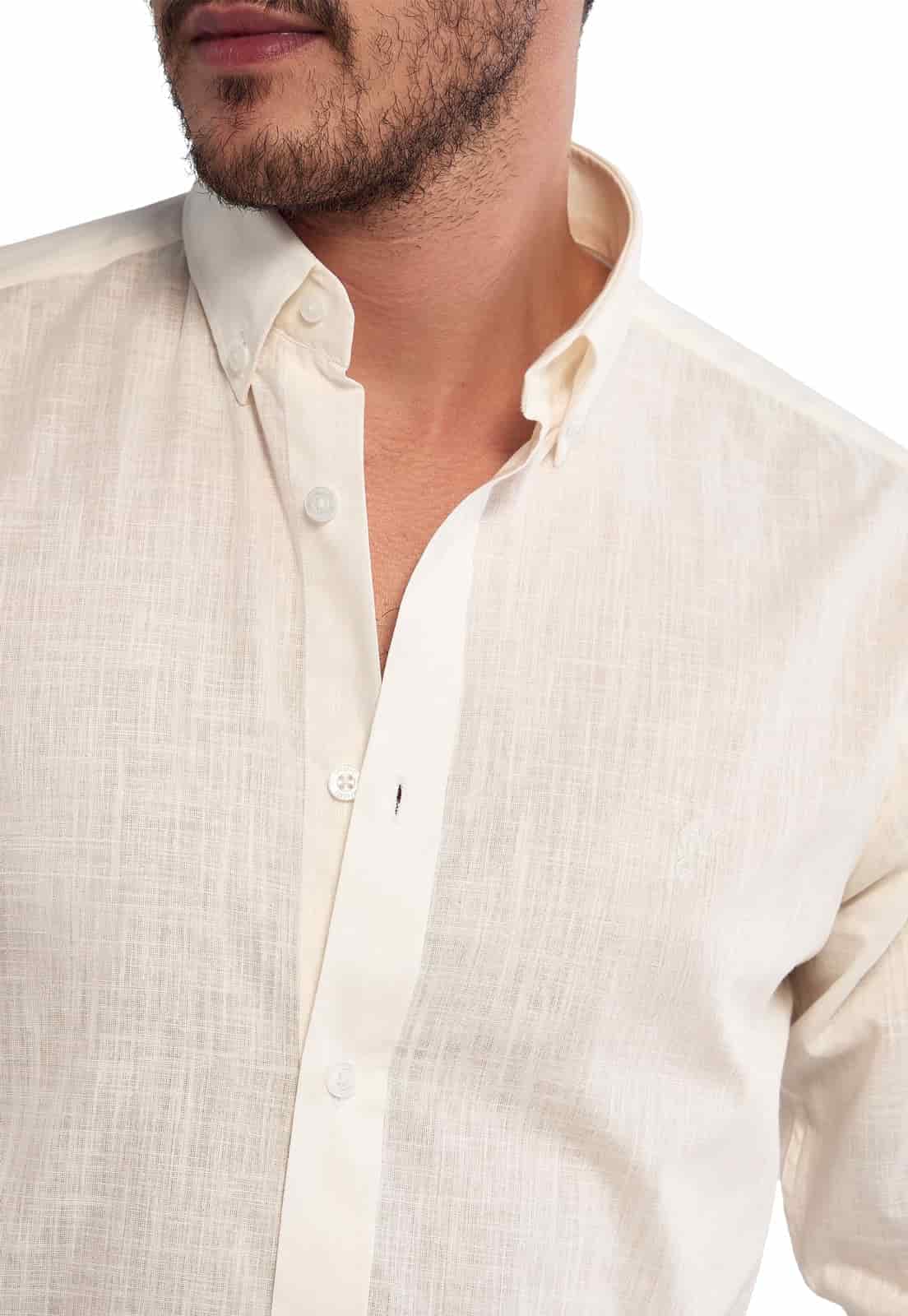 Camisa Manga Larga 100% Algodón tipo Lino Marfil - miniatura 2