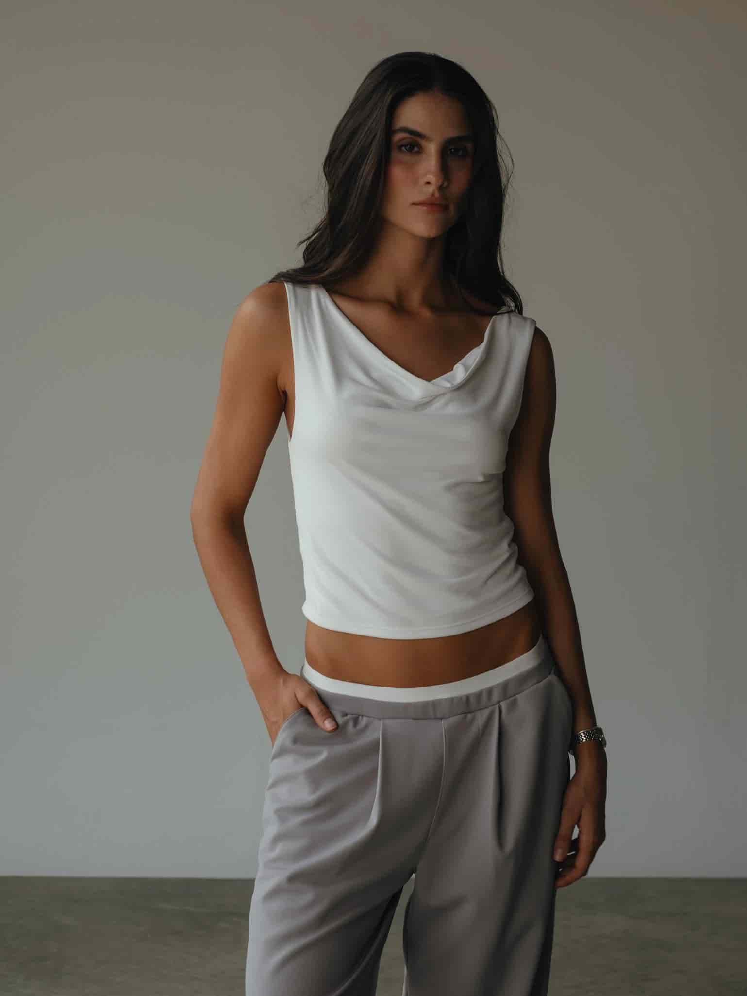 WIDE LEG BAND PANT - LIGHT GRAY - miniatura 3