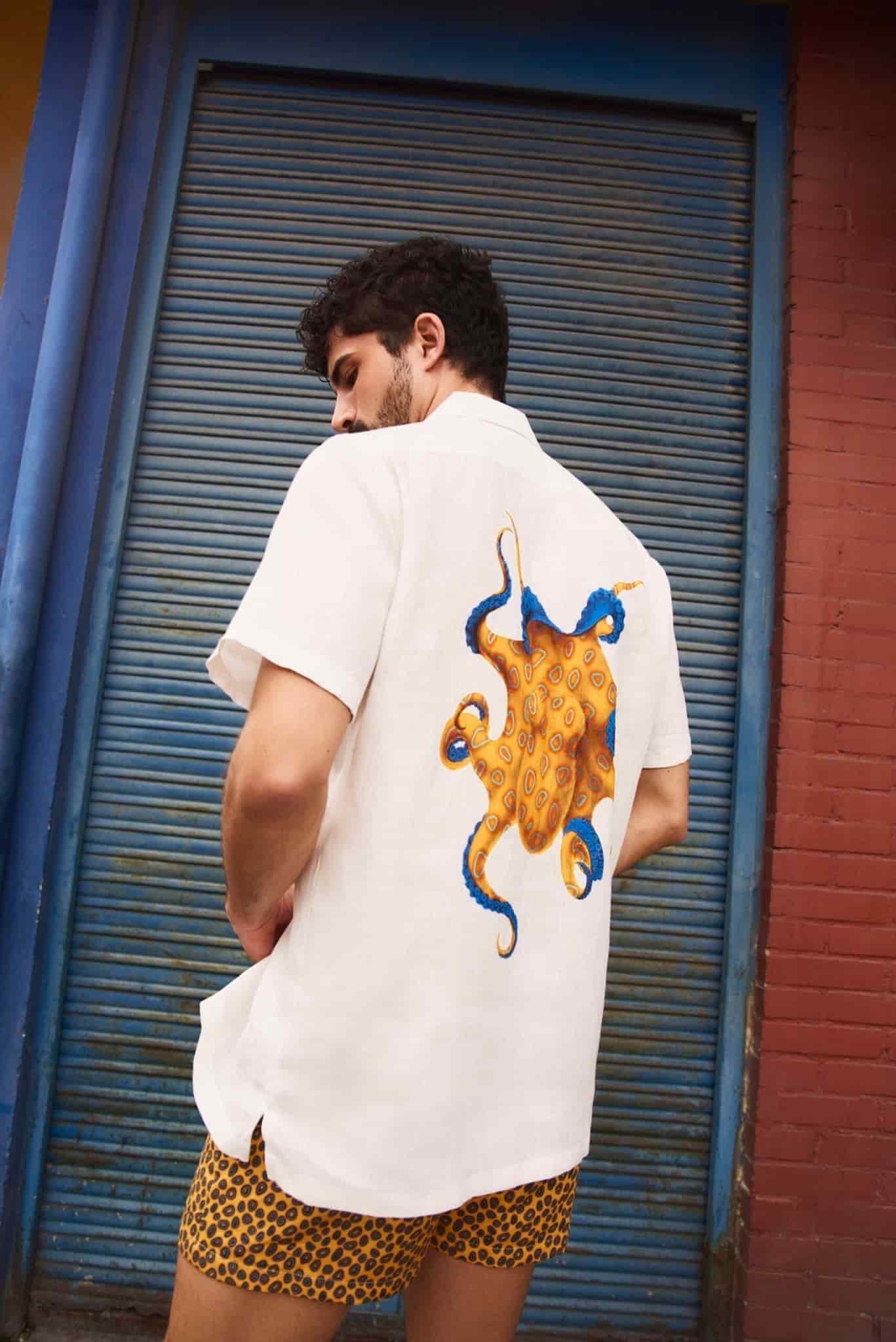 Men's linen shirt yellow octopus - miniatura 2