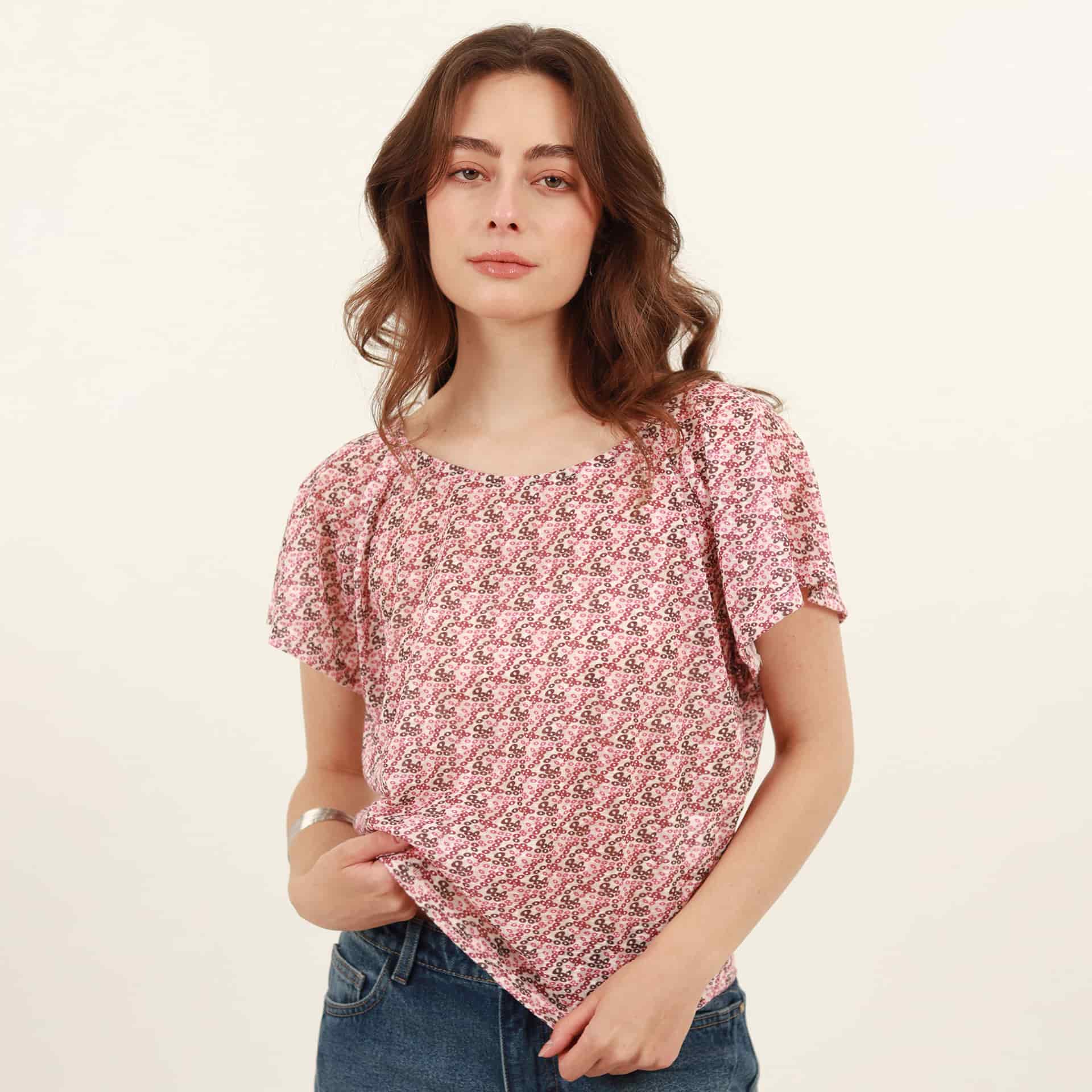Blusa estampada cuello redondo manga corta - miniatura 5