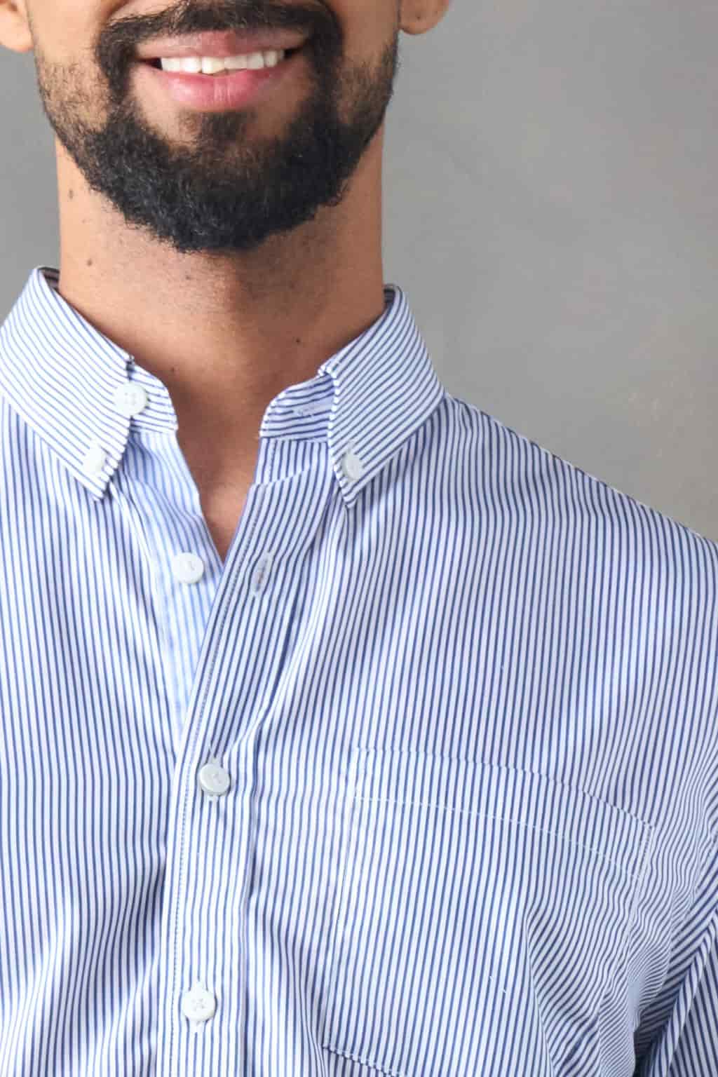 Camisa manga corta a rayas azul oscuro - miniatura 3