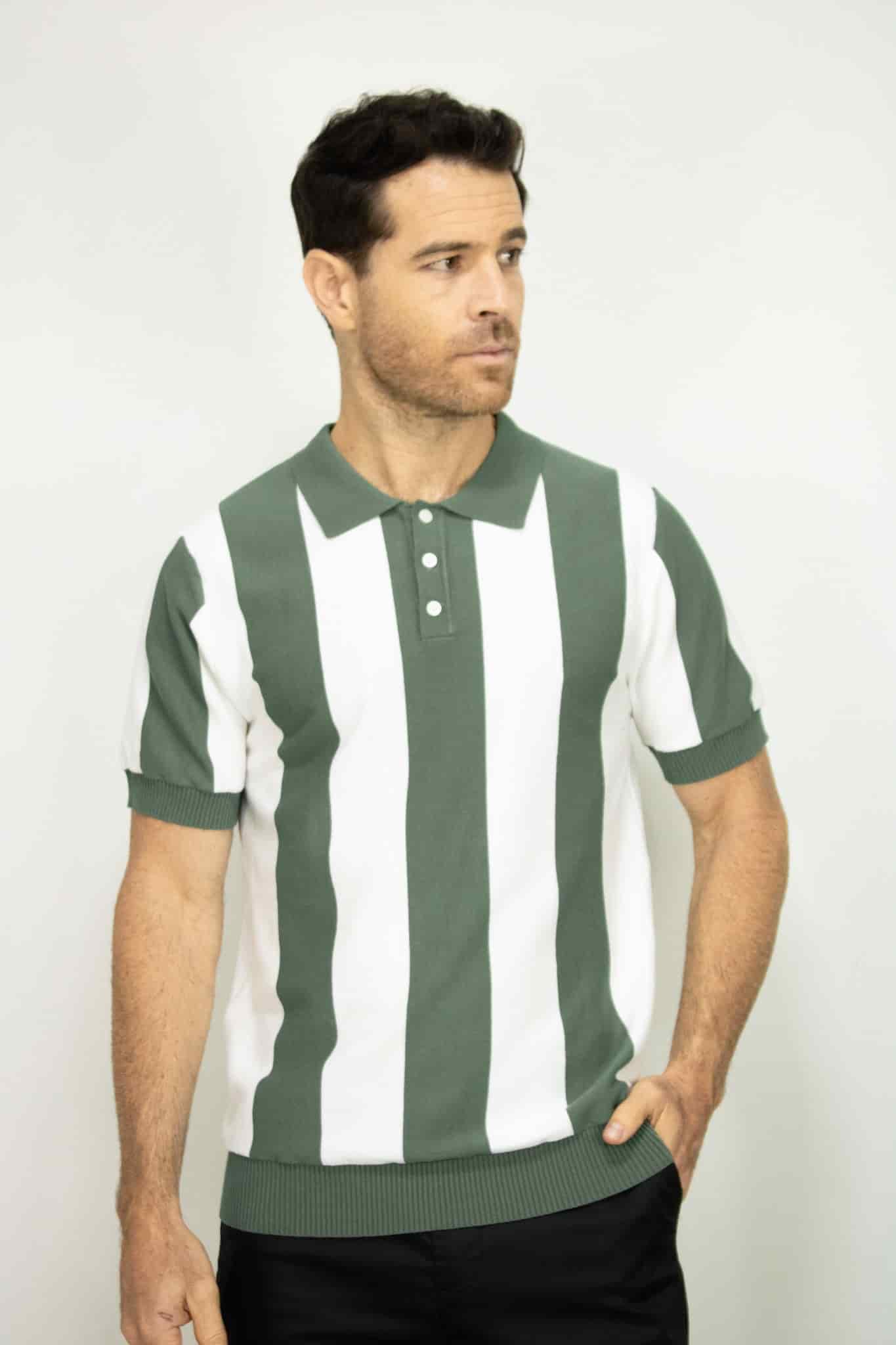POLO TEJIDA RAYAS VERDE PARA HOMBRE - miniatura 1
