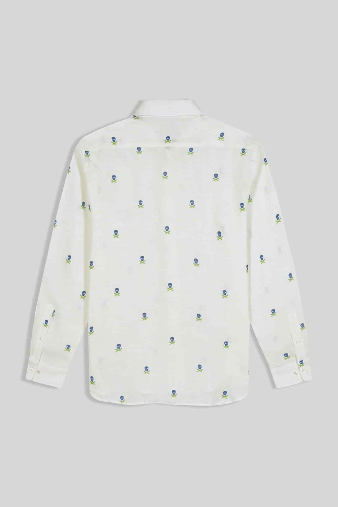 Men's linen shirt separated skulls white - miniatura 2