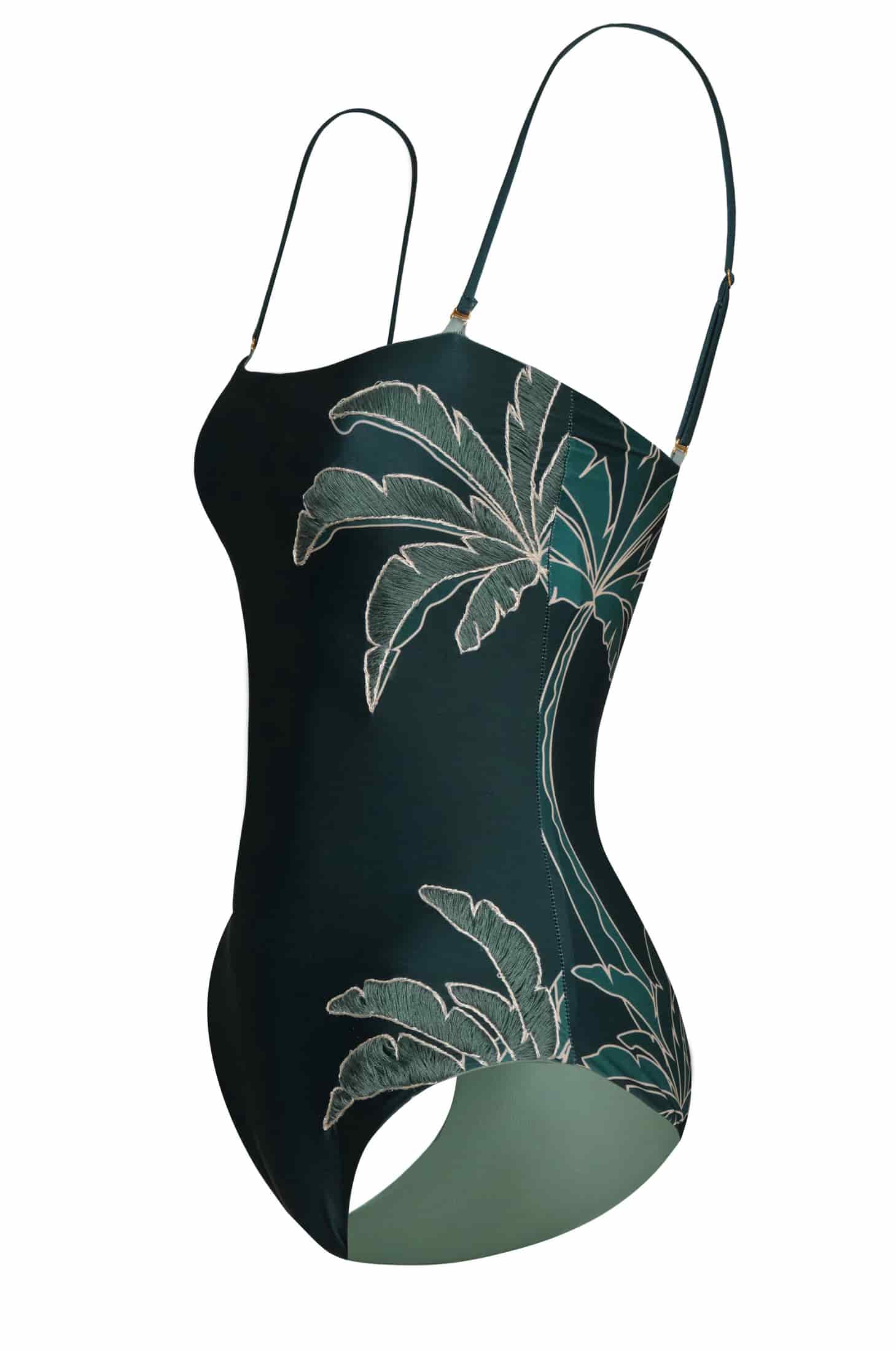 Esteros Hand Embroidered One Piece / Aquamarine Palms - Metallic Mint - miniatura 3
