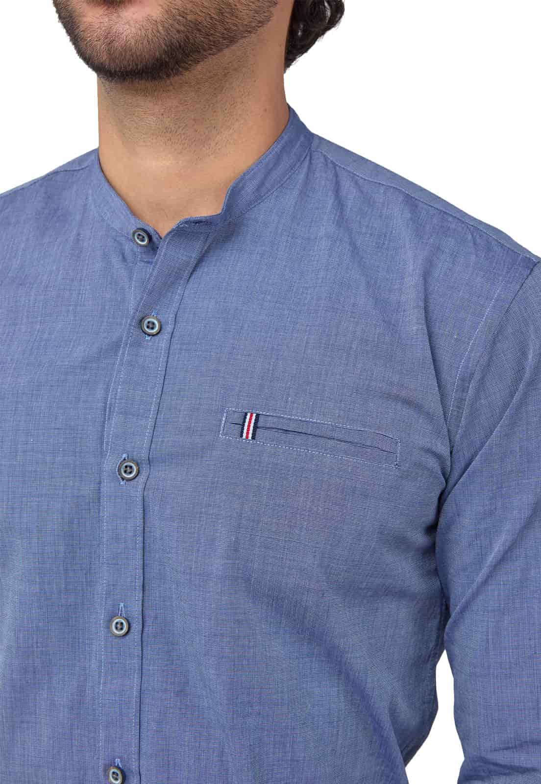 Camisa cuello neru azul indigo con bolsillo de ribete - miniatura 3
