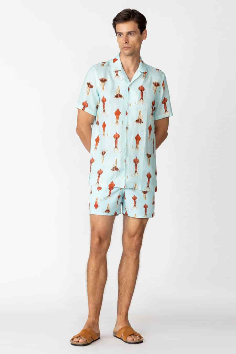 Men's linen shirt sky blue egret - miniatura 6