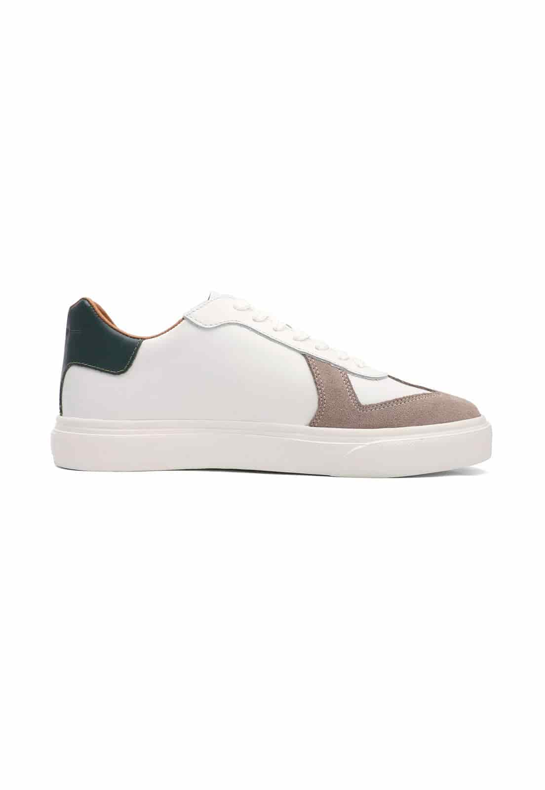 Tenis blancos con detalle en gamusa camel y talon verde - miniatura 3