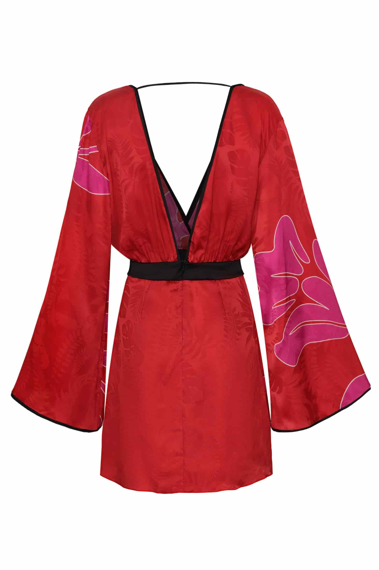 Francisca Silk Jacquard Mini Dress / Red & Fuchsia Maxi Buganvilia - miniatura 3