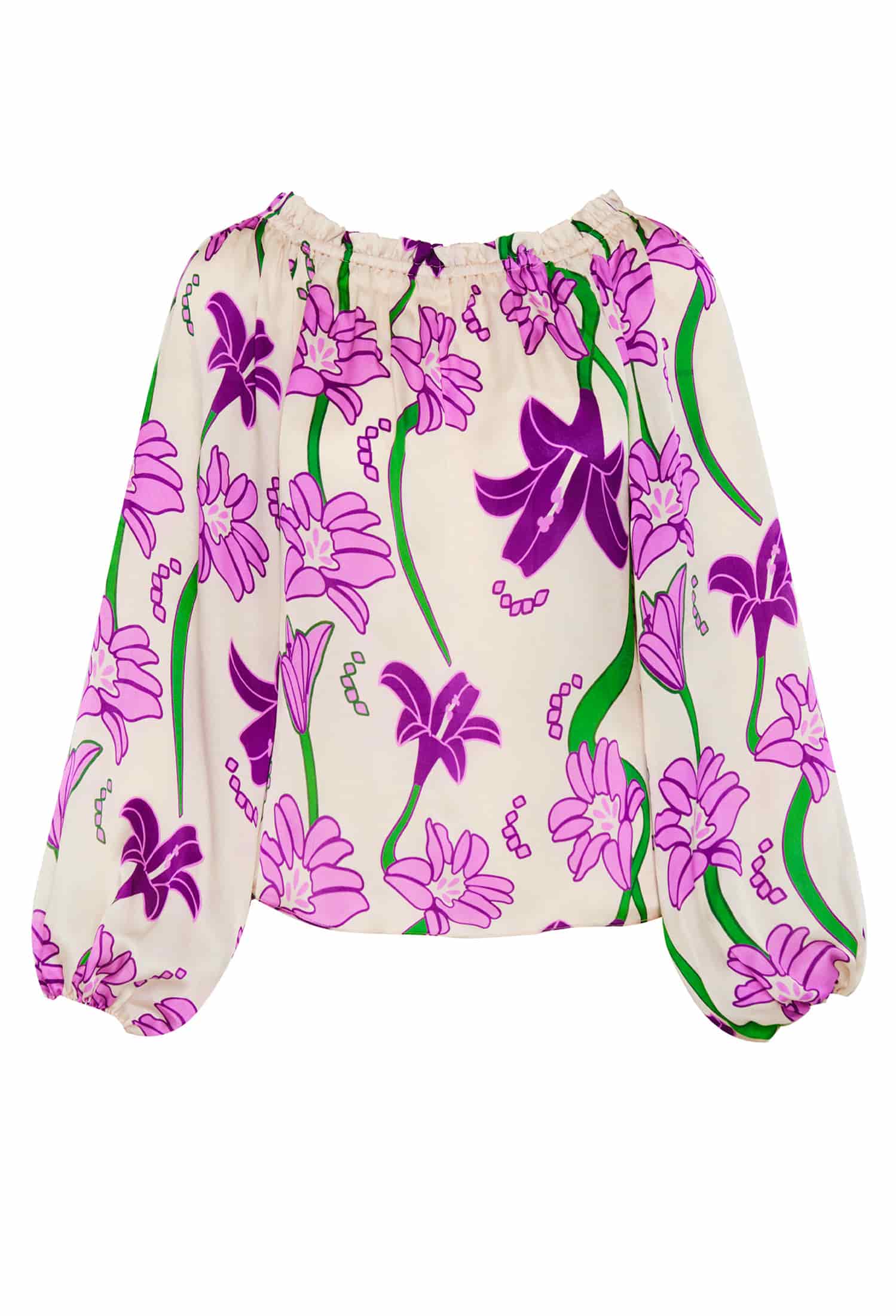 Astrid Silk Blouse / Violet Flowers - miniatura 3