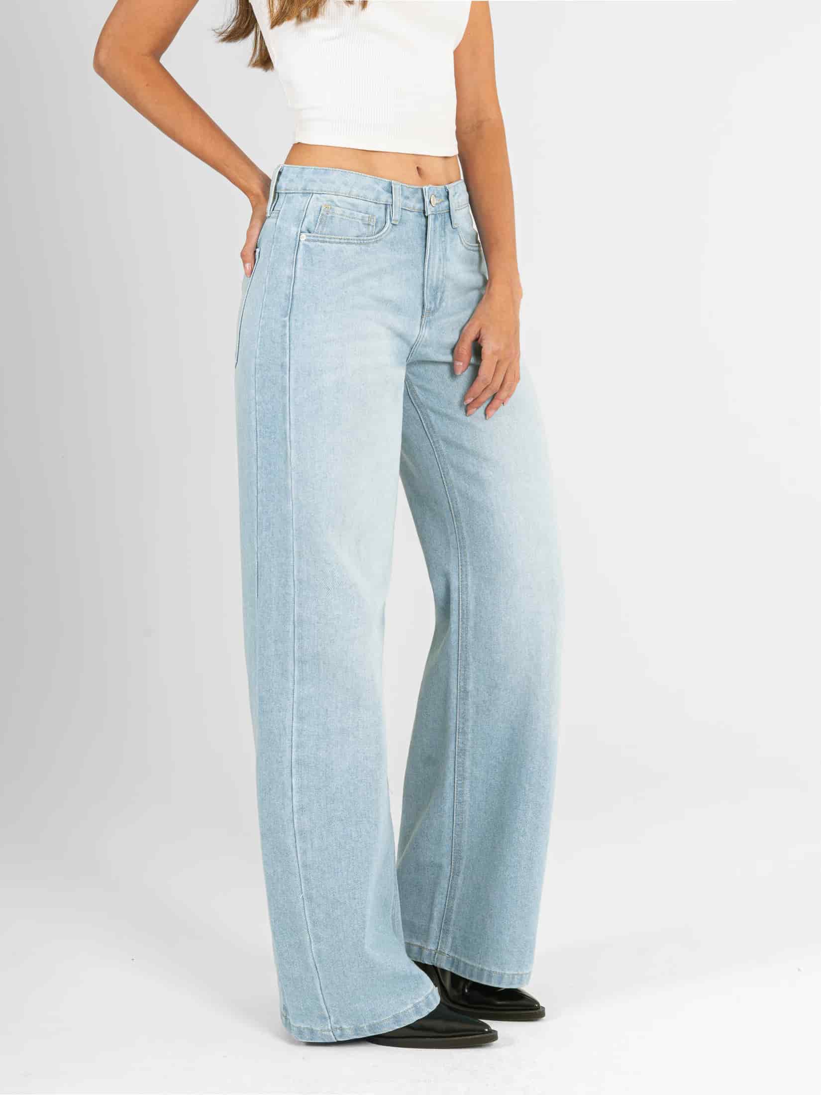 Ref: 066528 Jean mom flare, rígido, tiro alto, tono azul medio claro - miniatura 2
