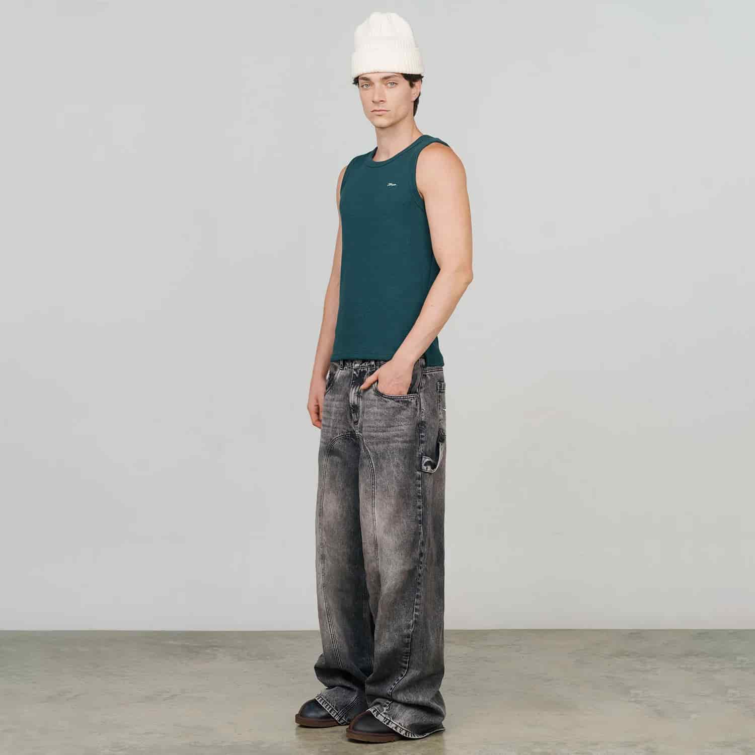 Textured Sleeveless T-Shirt - Pine Green - miniatura 10