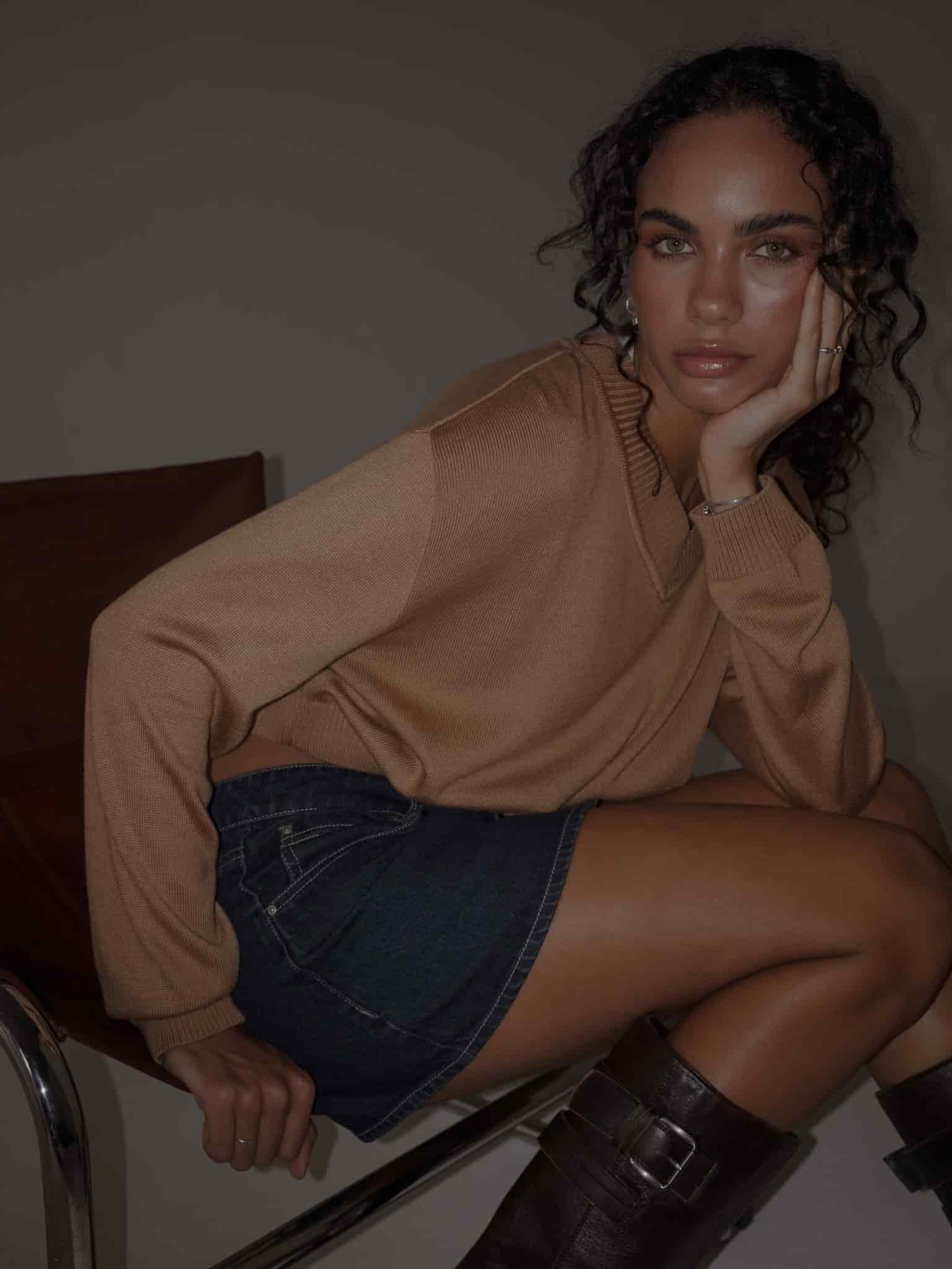 ONE HALF V-NECK KNIT SWEATER - SEPIA - miniatura 3