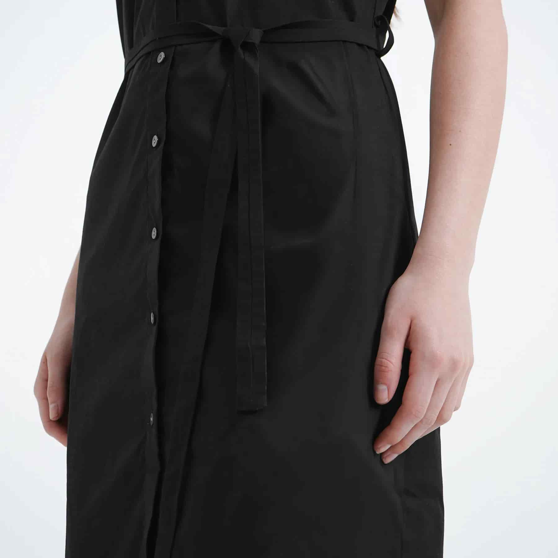 Vestido corto manga corta rodada cuello camisero con lazo - miniatura 9