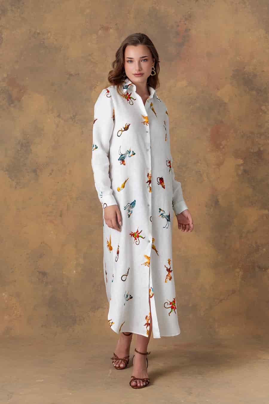 Women's dress linen panteon white - miniatura 1