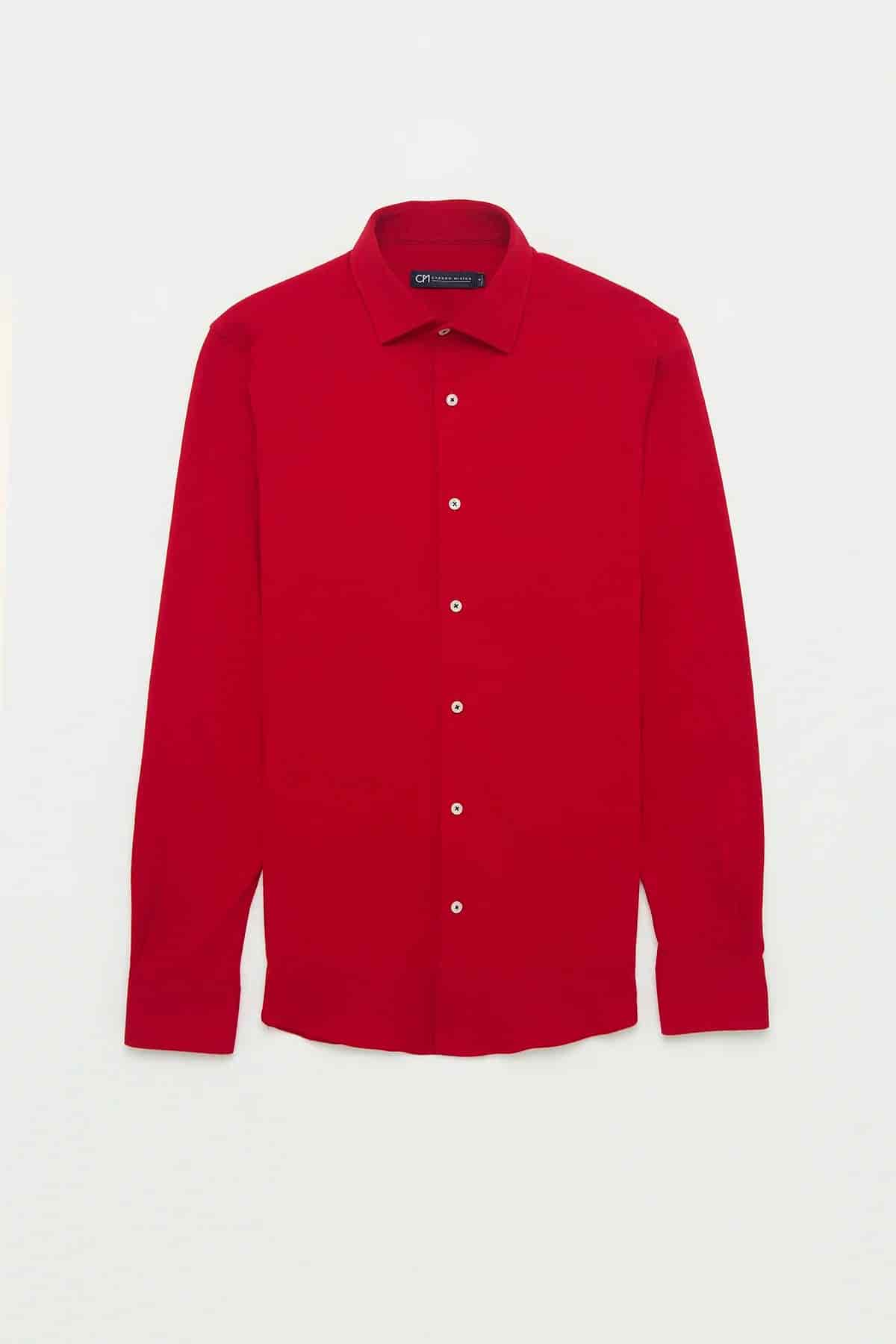 Camisa Piqué Botón Contraste Algodón Rojo - miniatura 1