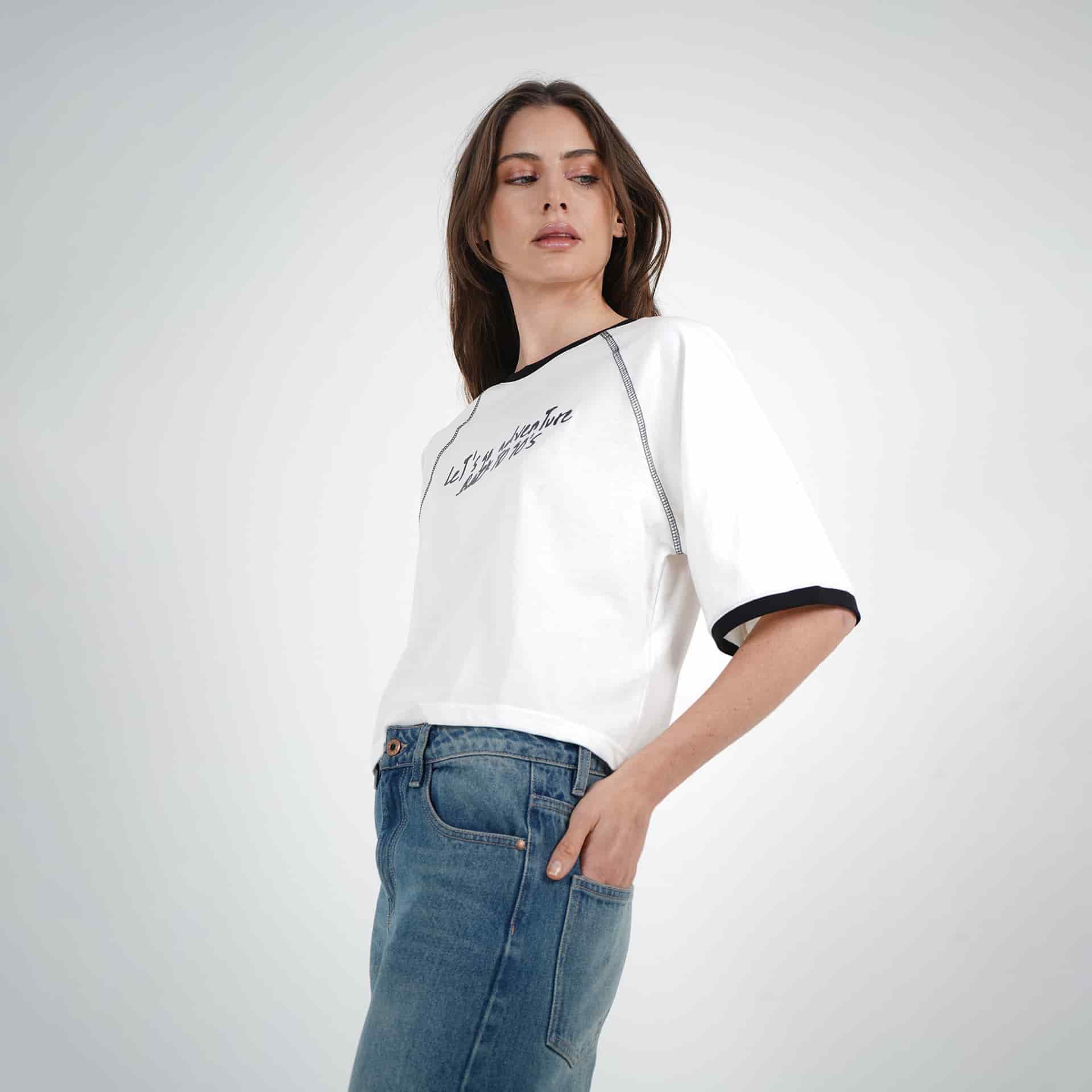 Camiseta cuello redondo manga corta ranglán estampado Le'ts go - miniatura 3