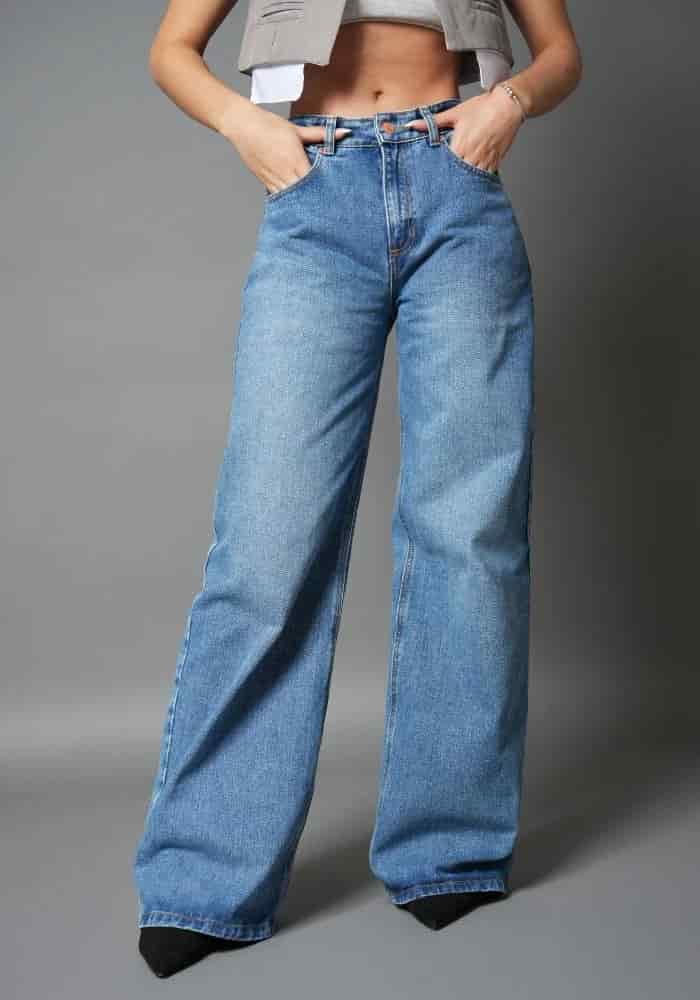Jean Rígido Wide Leg Baggy para Mujer Tono Azul Medio - miniatura 1