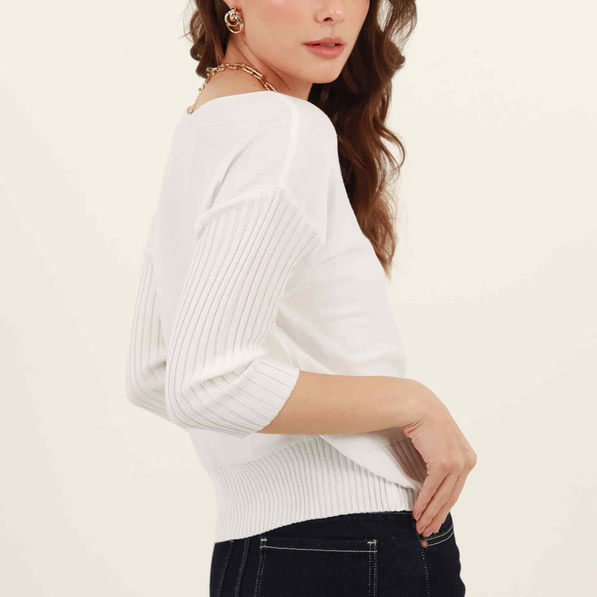 Sweater relajado cuello redondo manga 3/4 rodada - miniatura 3